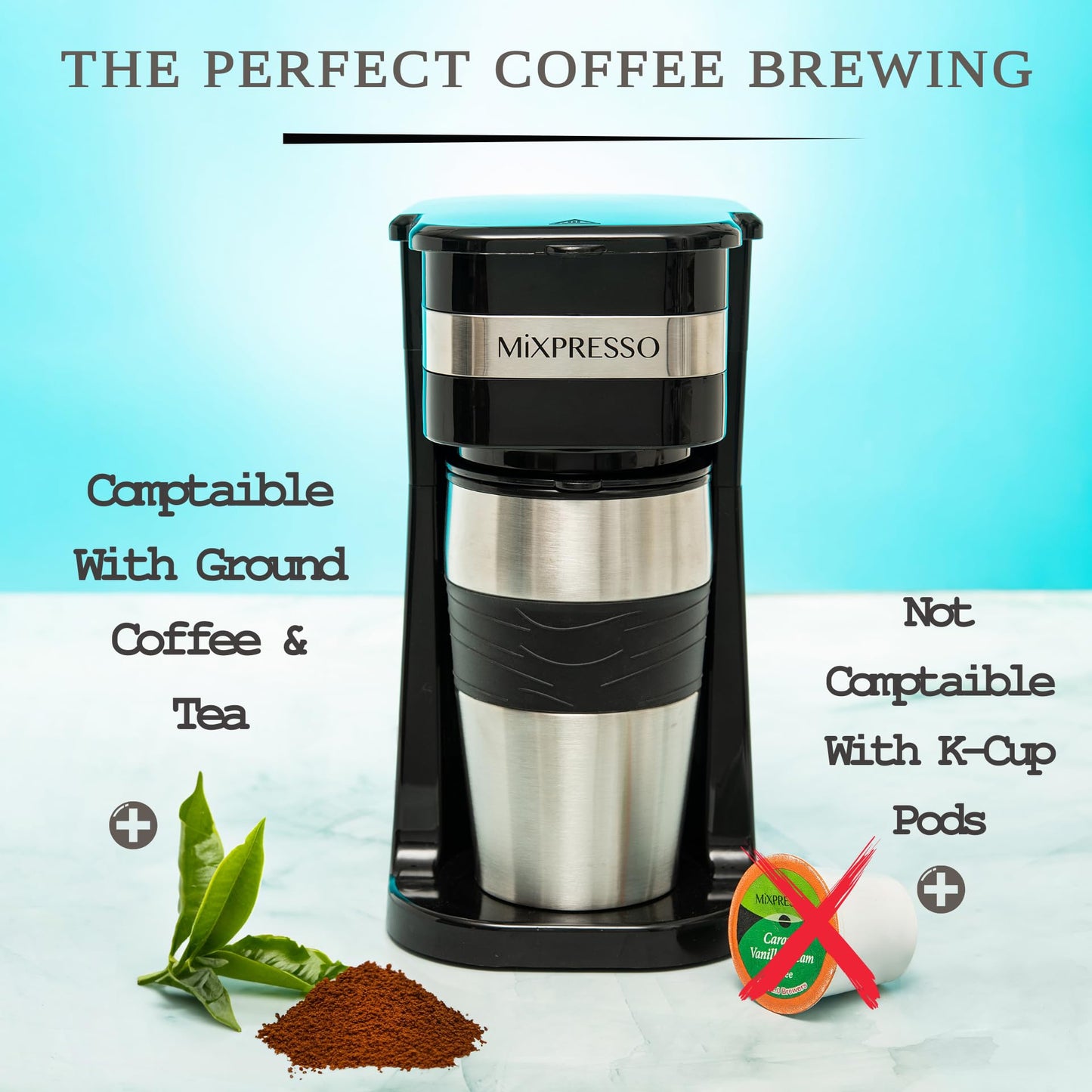 Cafetera Personal 2 en 1 Ultimate Portátil y Ligera Negra con Termo de 14oz y Filtro Reutilizable Eco-Friendly
