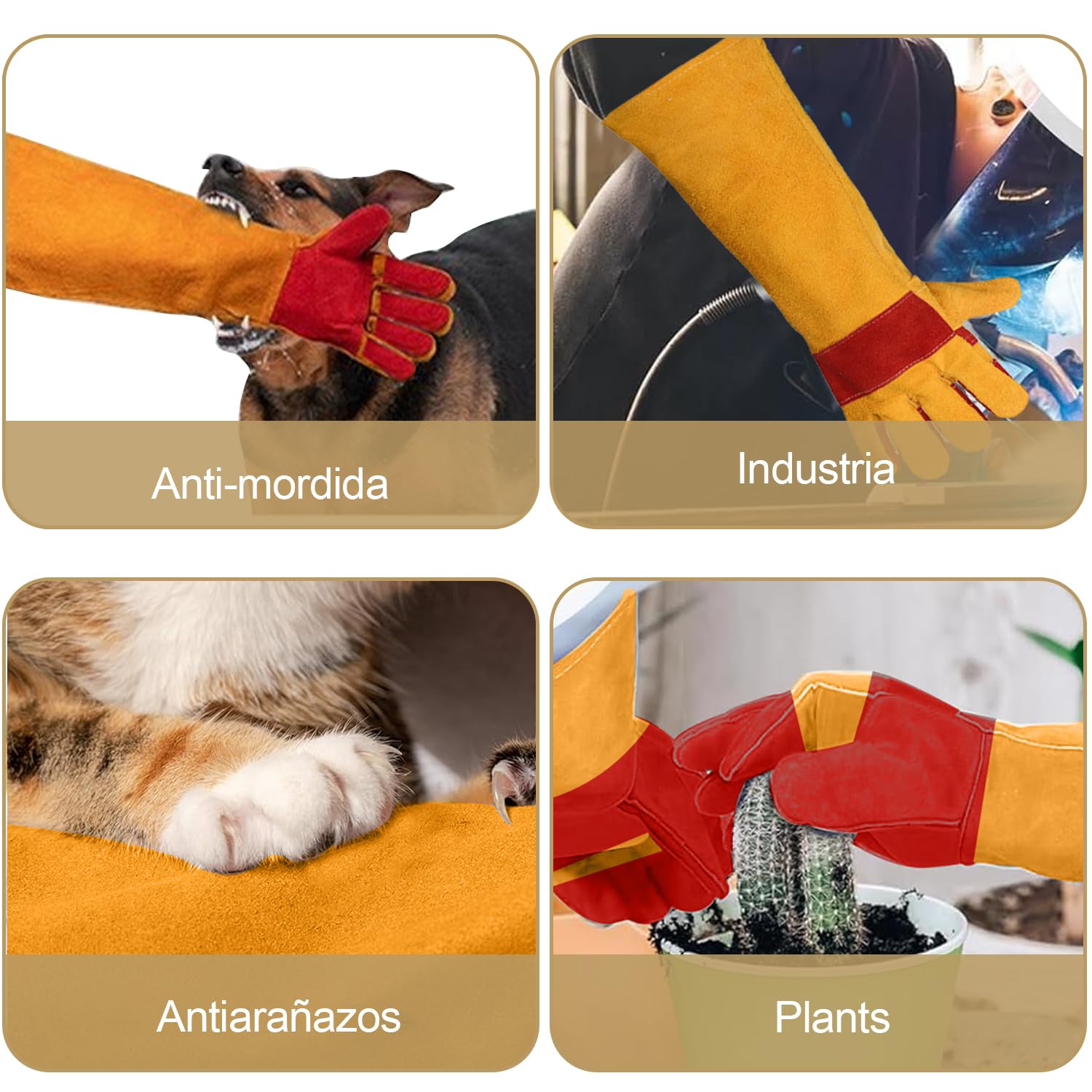 Guantes Largos Anti-mordeduras Arañazos de Animal 60cm, Guantes Protector de Agarre Manipulación de Animal, Guantes de Manejo Cuero Duraderos para Perro Gato Pájaro Serpiente Lagarto Reptile