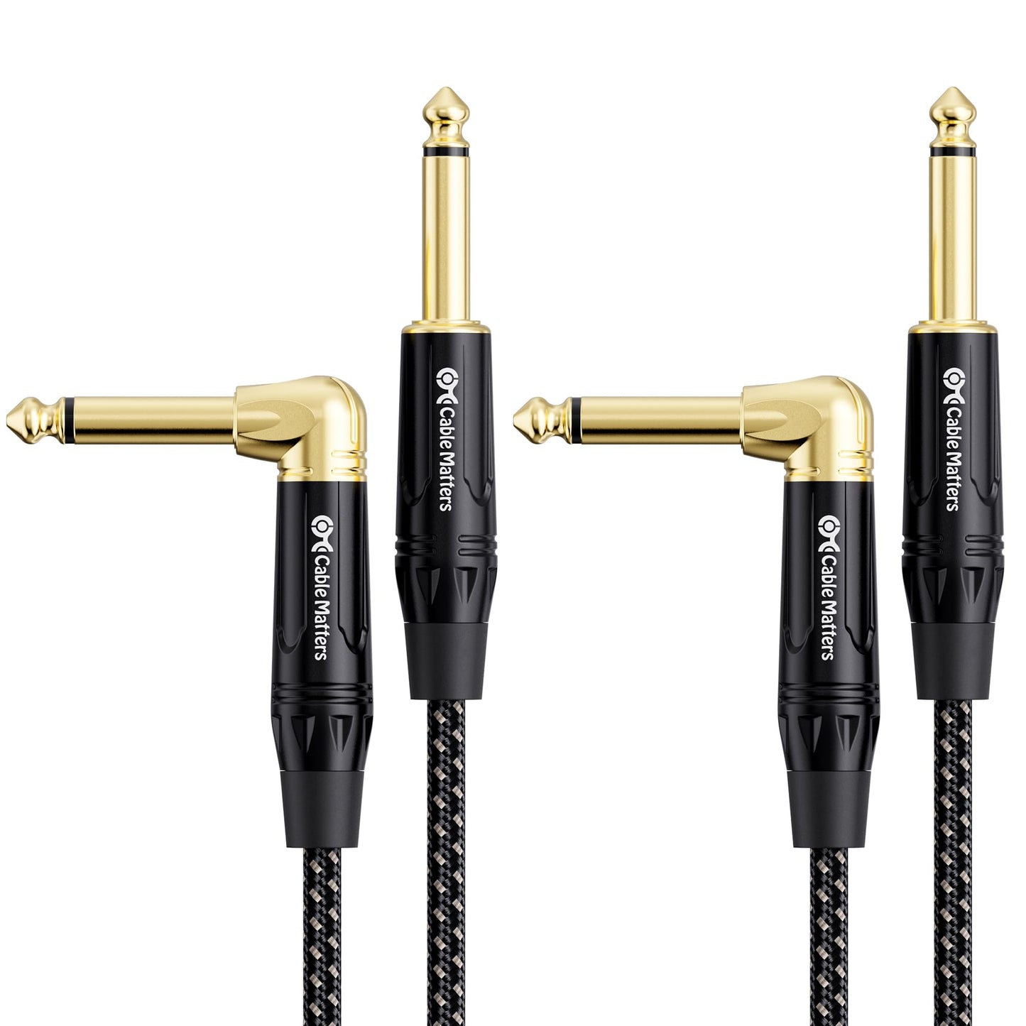 Cable Matters, paquete de 2 cables de guitarra TS de 1/4 pulgadas, recto a ángulo recto, cable de instrumento de 1/4, 3 pies