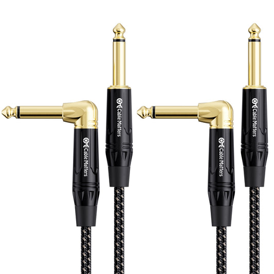 Cable Matters, paquete de 2 cables de guitarra TS de 1/4 pulgadas, recto a ángulo recto, cable de instrumento de 1/4, 3 pies