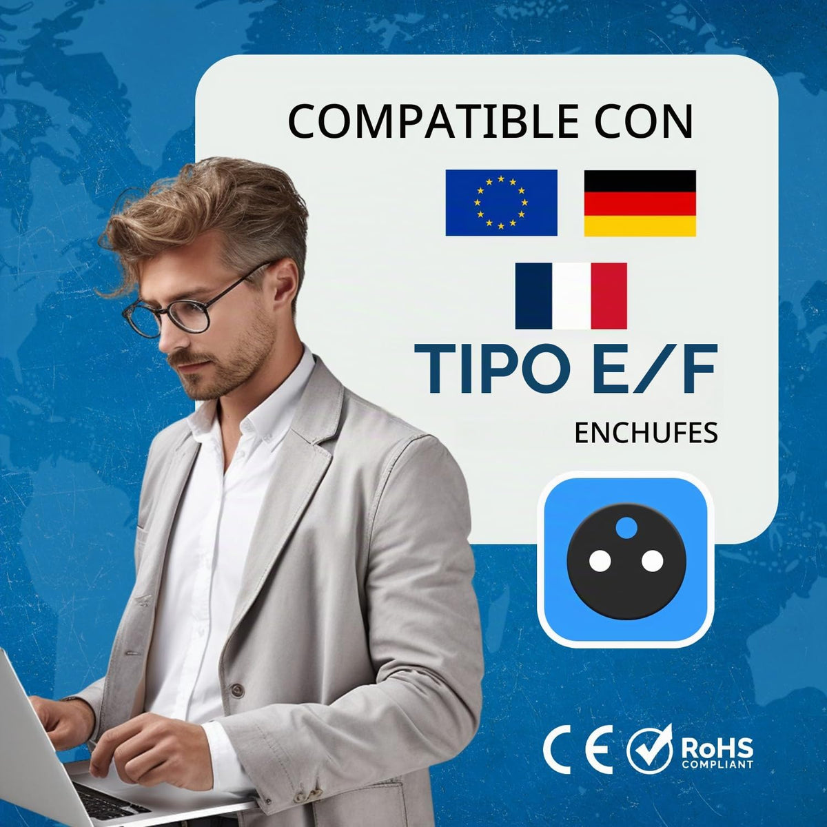 Adaptador de Enchufe 2 en 1 Orei Negro Schuko Tipo E/F 2 Pack
