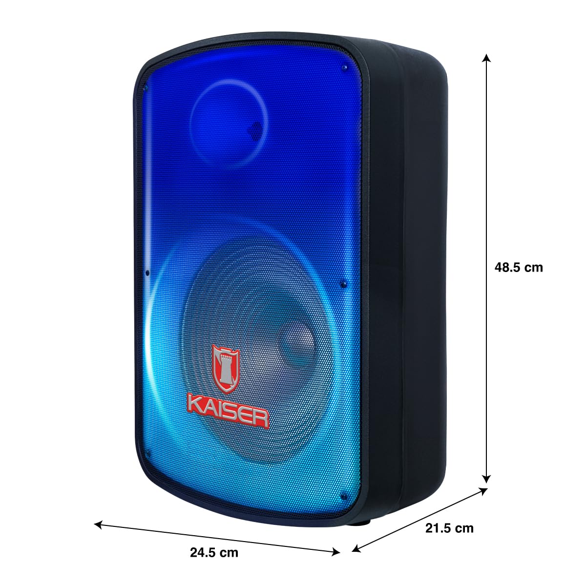 Kaiser Bocina Bluetooth de 8 Pulgadas con Luz Tipo Flama, KSR-Link, Recargable, FM, USB, Micro SD, Aux, Grabación, Micrófono Alámbrico, Control Remoto, Potencia 20W RMS KSW-1108