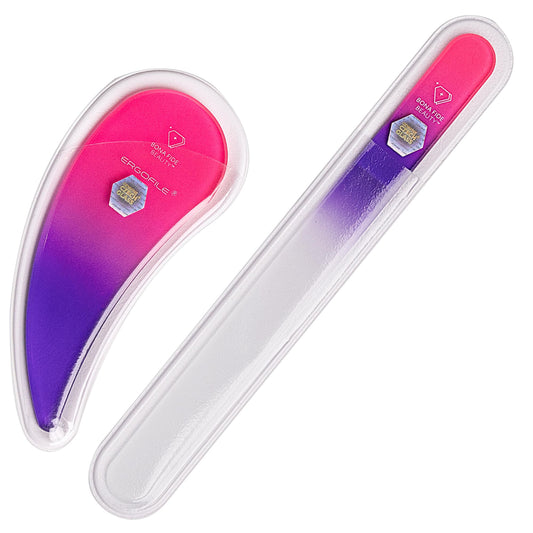 Glass Nail File Manicure Set, Comfort Grip Ergonomic Drop Ergofile for Gentle & Efficient Filing, Professional Nail Care Tools by Bona Fide Beauty Genuine Czech Glass