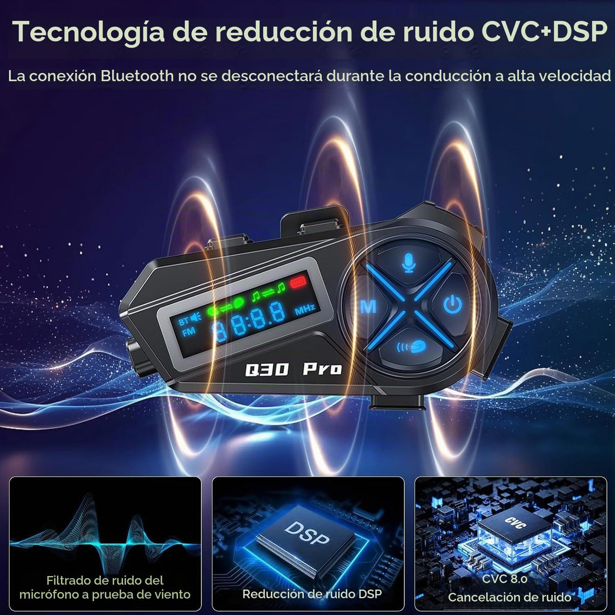 Auriculares Bluetooth OBEST Negro Intercomunicador para Casco de Moto