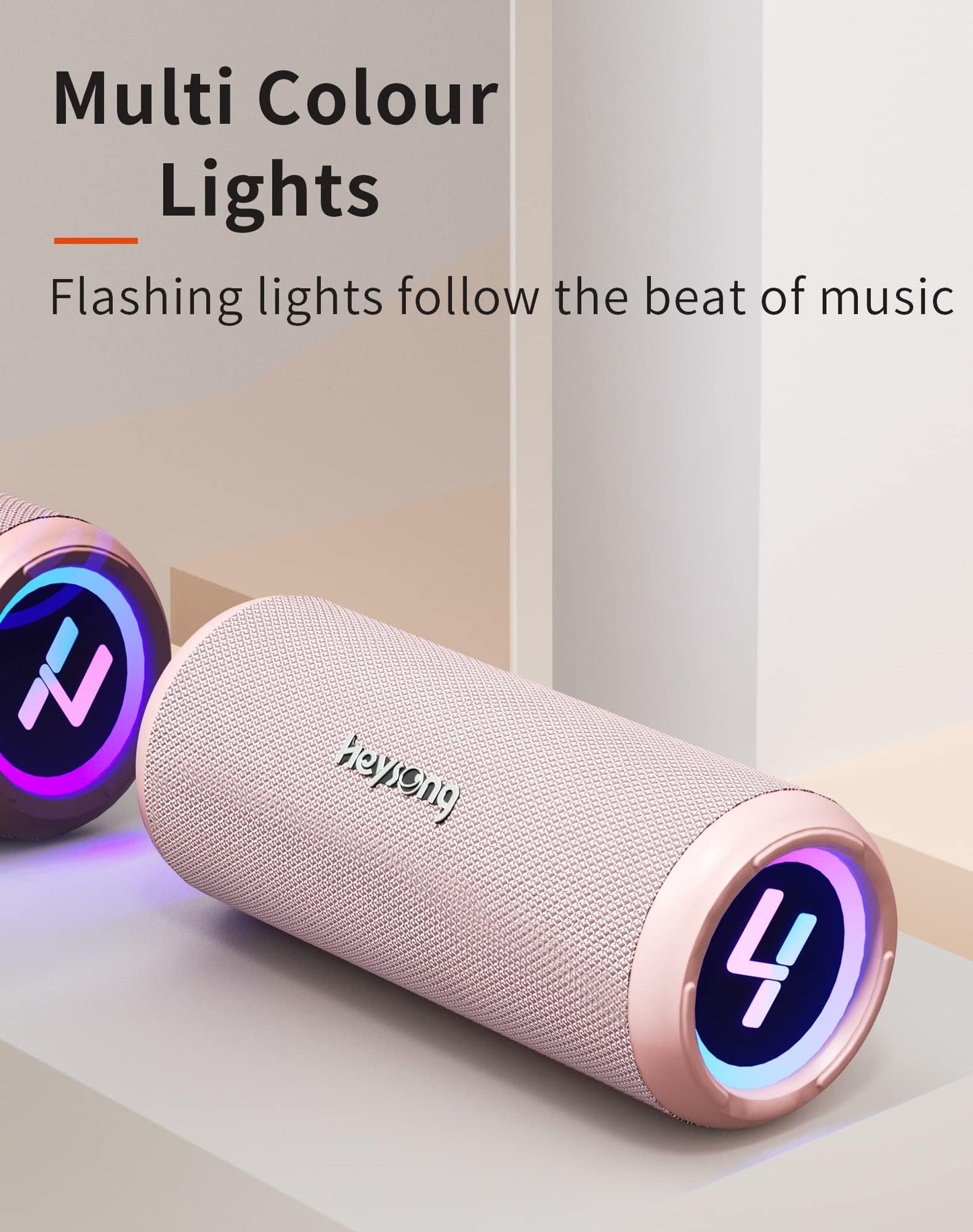 HEYSONG Bocina Bluetooth 5.3 30W para Fiestas Luz RGB, Altavoz Portátil Impermeable IPX6, AUX, Micro SD,TF Tarjeta, USB, stéreo de Doble emparejamiento bocinas para Viaje, Fiesta, Hogar - Rosa