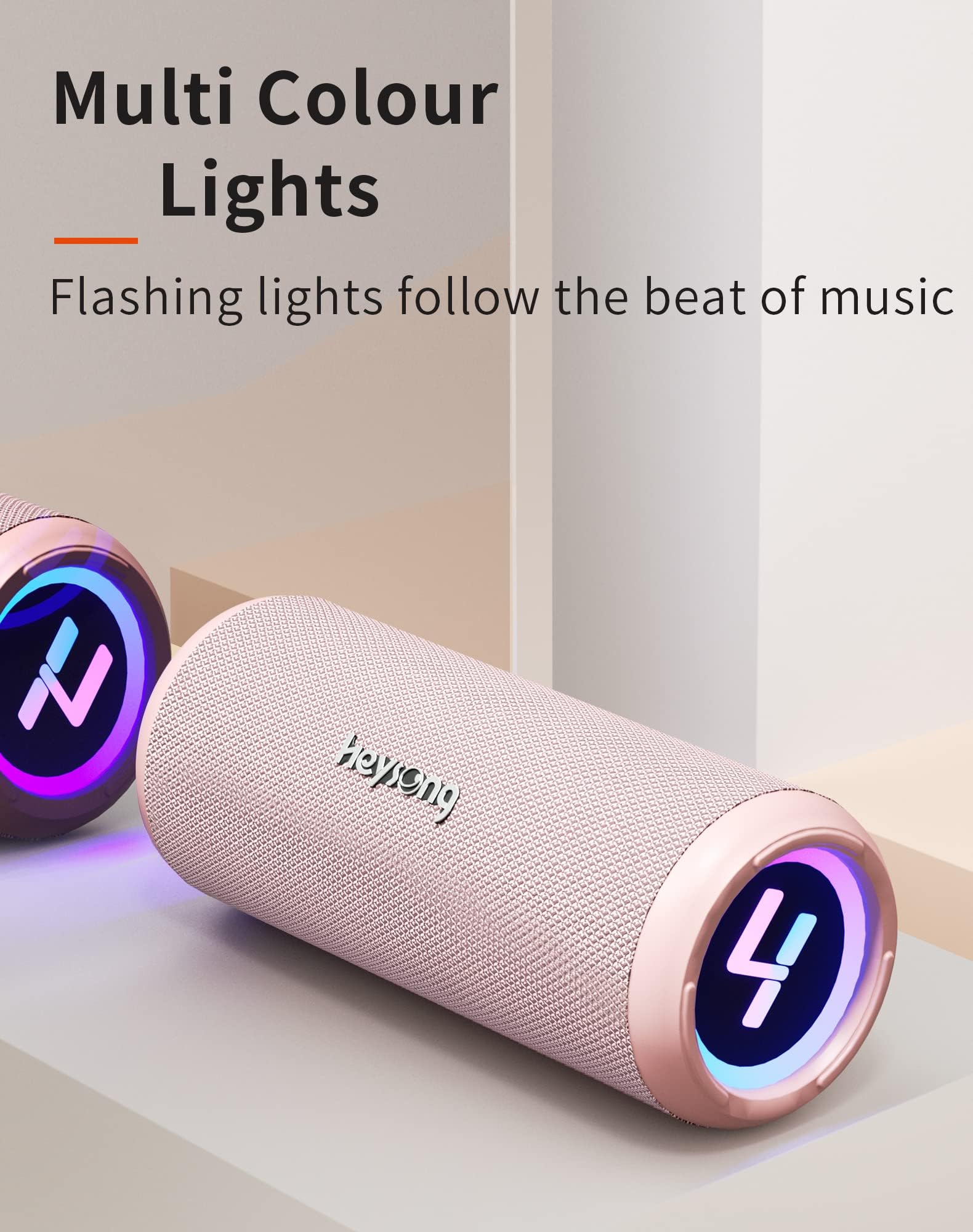 HEYSONG Bocina Bluetooth 5.3 30W para Fiestas Luz RGB, Altavoz Portátil Impermeable IPX6, AUX, Micro SD,TF Tarjeta, USB, stéreo de Doble emparejamiento bocinas para Viaje, Fiesta, Hogar - Rosa