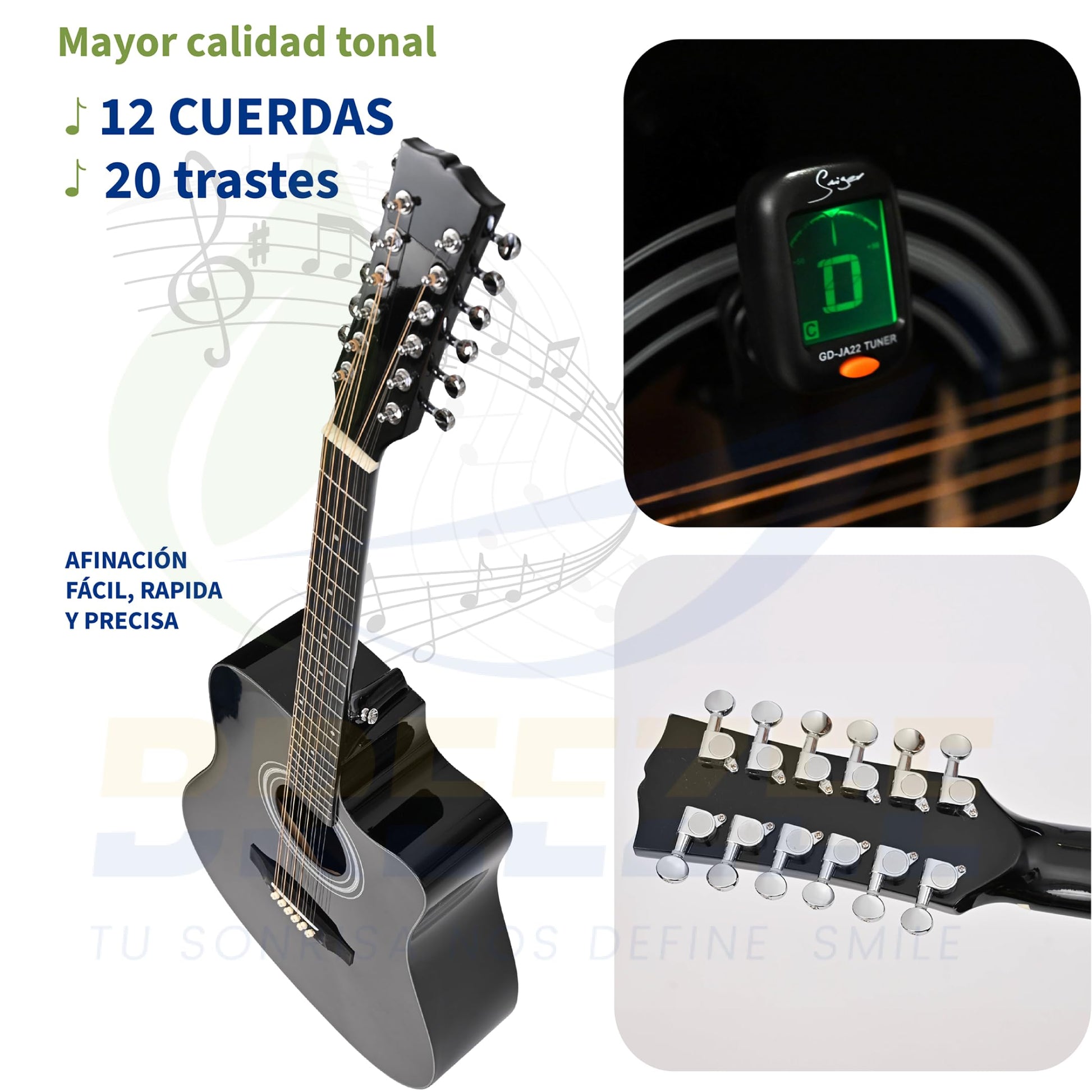 BREEZEE Guitarra Acústica Docerola de 42 Pulgadas, Guitarra de 12 Cuerdas, Incluye Kit de Accesorios, Funda Transportadora, Capo, Correa, Plumillas, Afinador y Más, Guitarra De Abeto Resistente