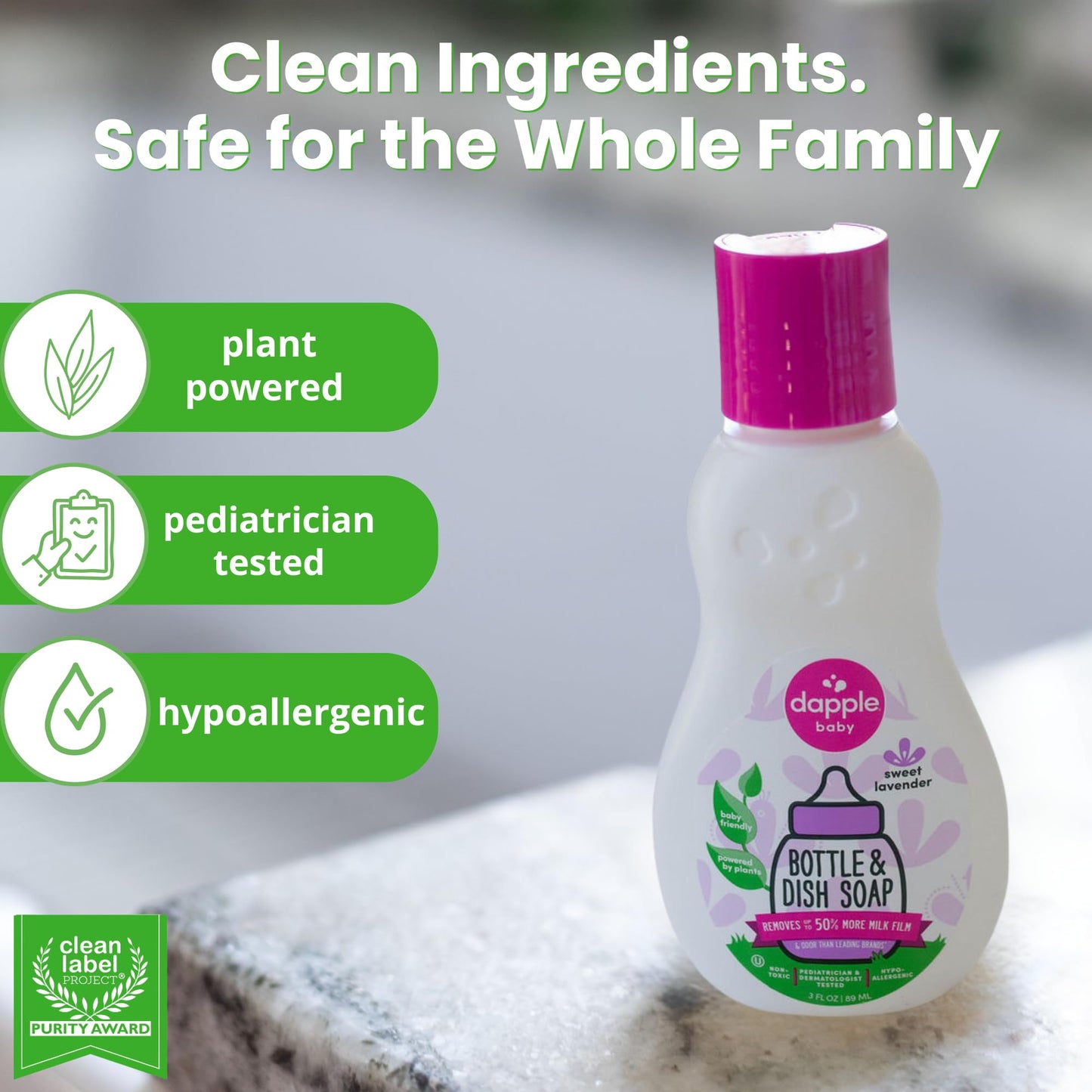 Dapple Baby Bottle and Dish Liquid, Lavender, Travel Size, 3 Fluid Ounce