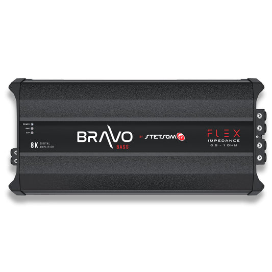 Amplificador de Audio Clase D Stetsom Bravo BASS Flex 8000 Vatios para Coche con Sistema de Impedancia Automática Monobloque Subwoofers