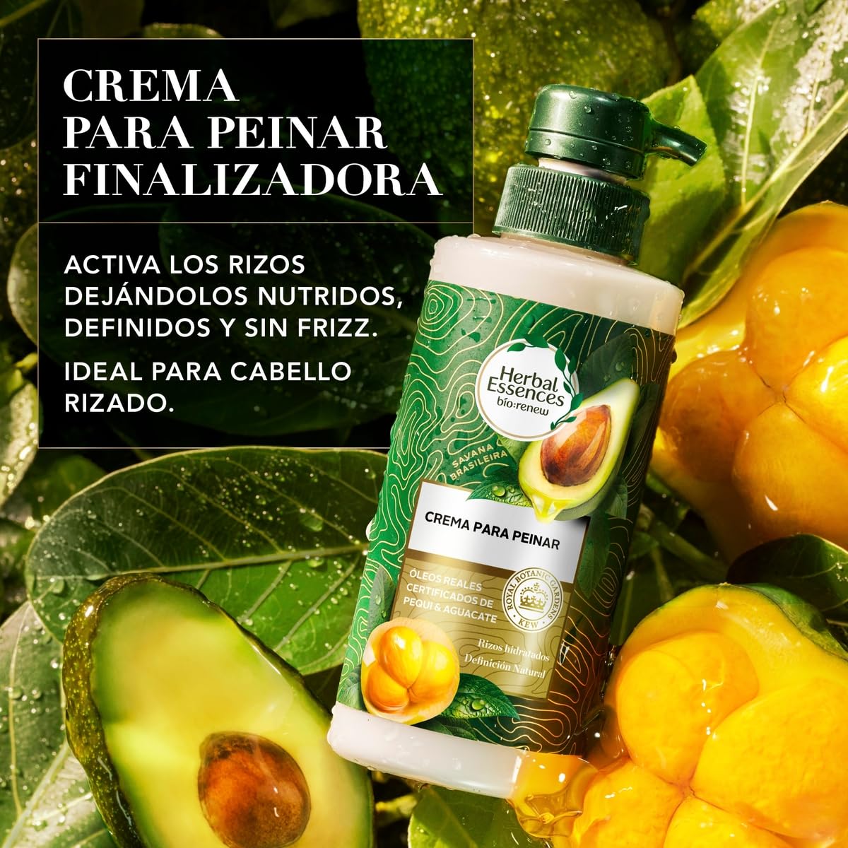HERBAL ESSENCES Bio:Renew, Crema para peinar rizos y cabello ondulado Nutre e Hidrata Pequi & Aguacate 300 ml