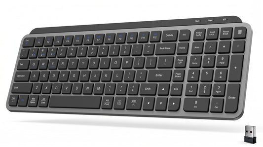Teclado Inalámbrico Inglés 3 Modos Bluetooth 2.4G y Cableado Recargable