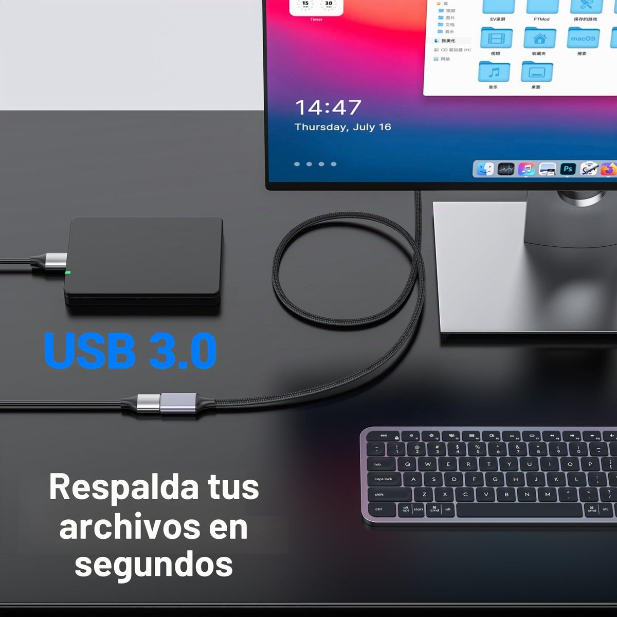 Adaptador de Cable USB Hembra a USBC Macho Pastall 2 m USB3.0