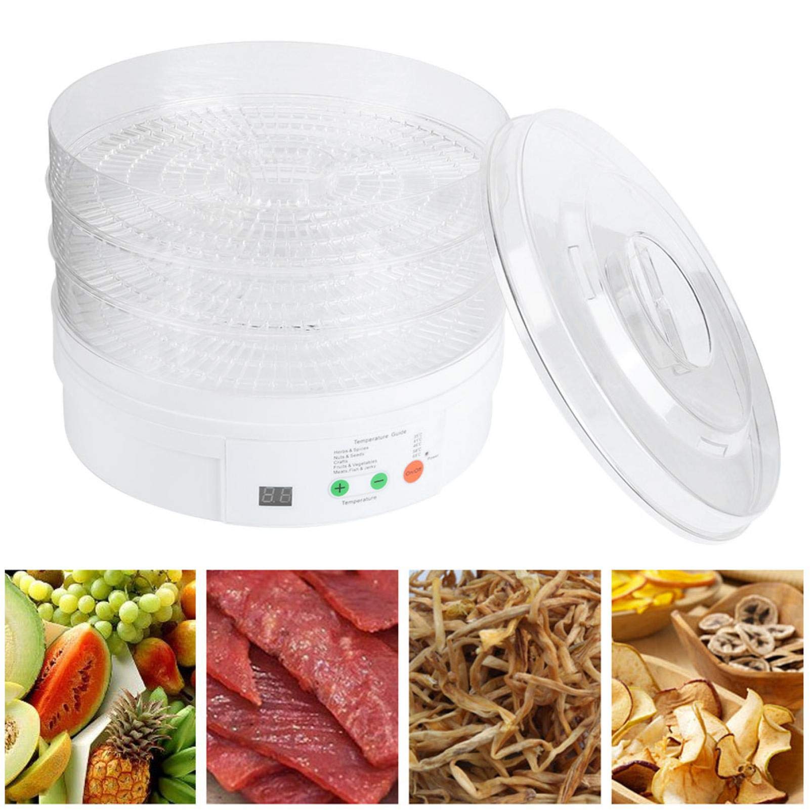 Deshidratador de Alimentos 3 Capas, Ciclo Calentamiento Máquina Secadora Frutas Verduras Deshidratador Eléctrico Inteligente Alimentos para familia prepara frutas verduras carnes hierbas