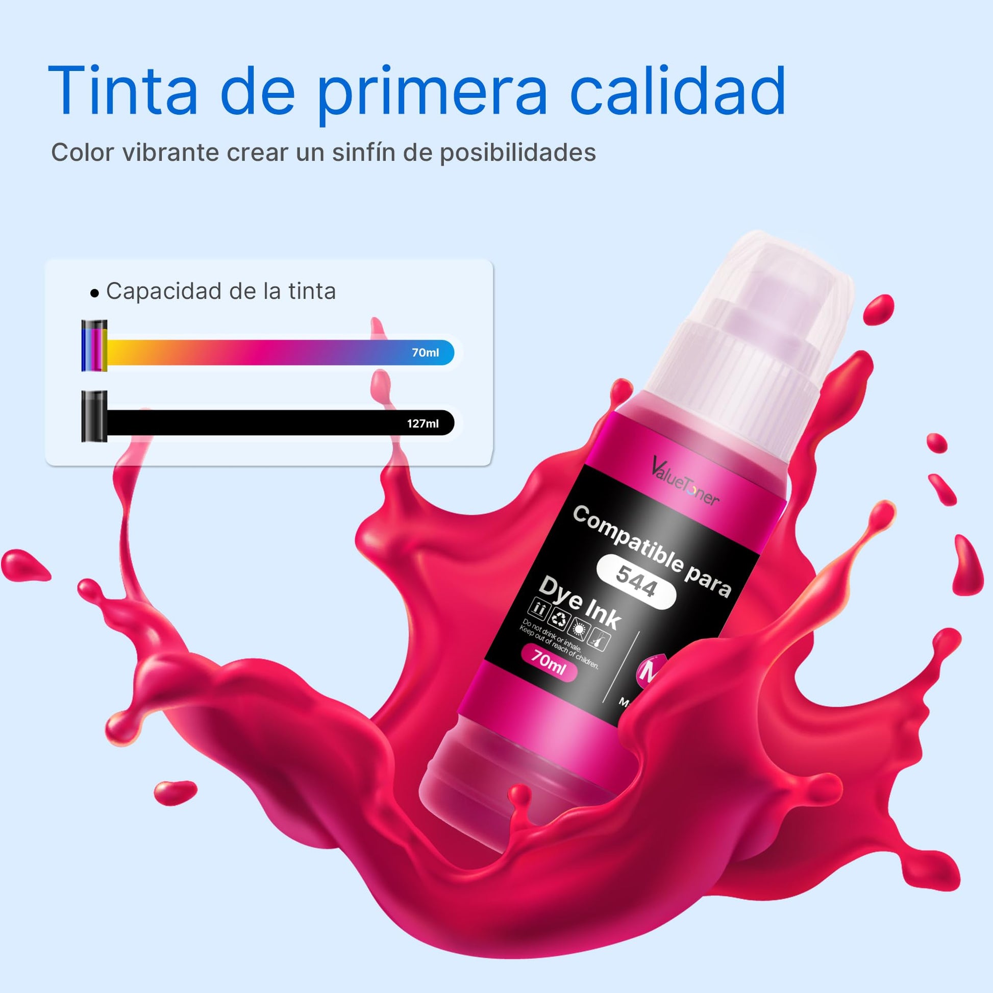 Botellas de Tinta Valuetoner Compatible con Epson 544 para Impresoras Ecotank 4 Unidades