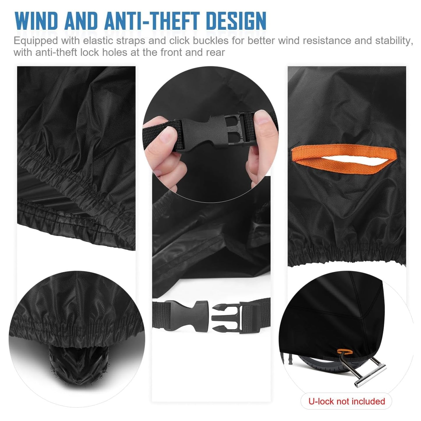 Funda Impermeable MYDEAR Negro con 5 Tiras Reflectantes y Orificios de Bloqueo para Moto o Bicicleta Exterior