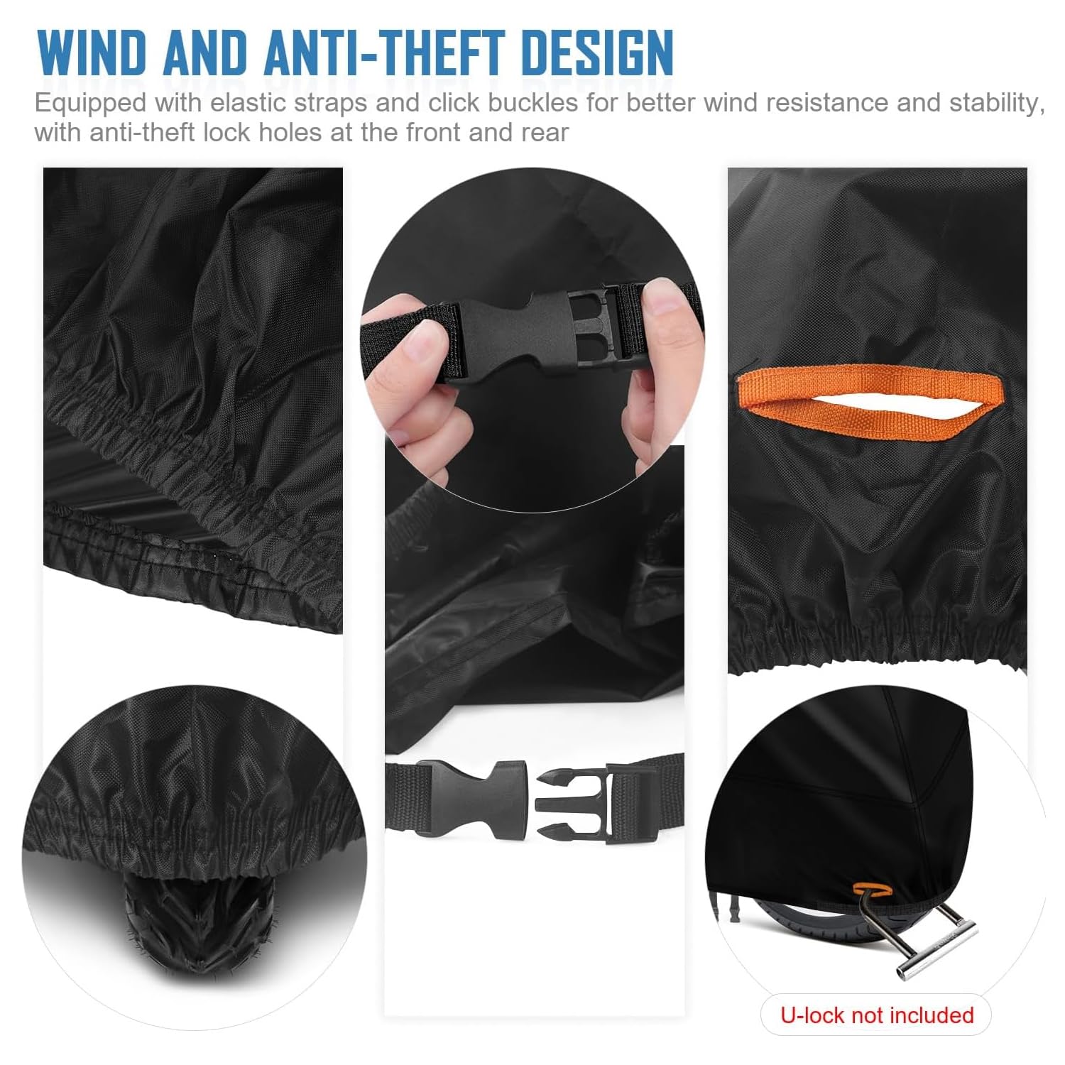Funda Impermeable MYDEAR Negro con 5 Tiras Reflectantes y Orificios de Bloqueo para Moto o Bicicleta Exterior