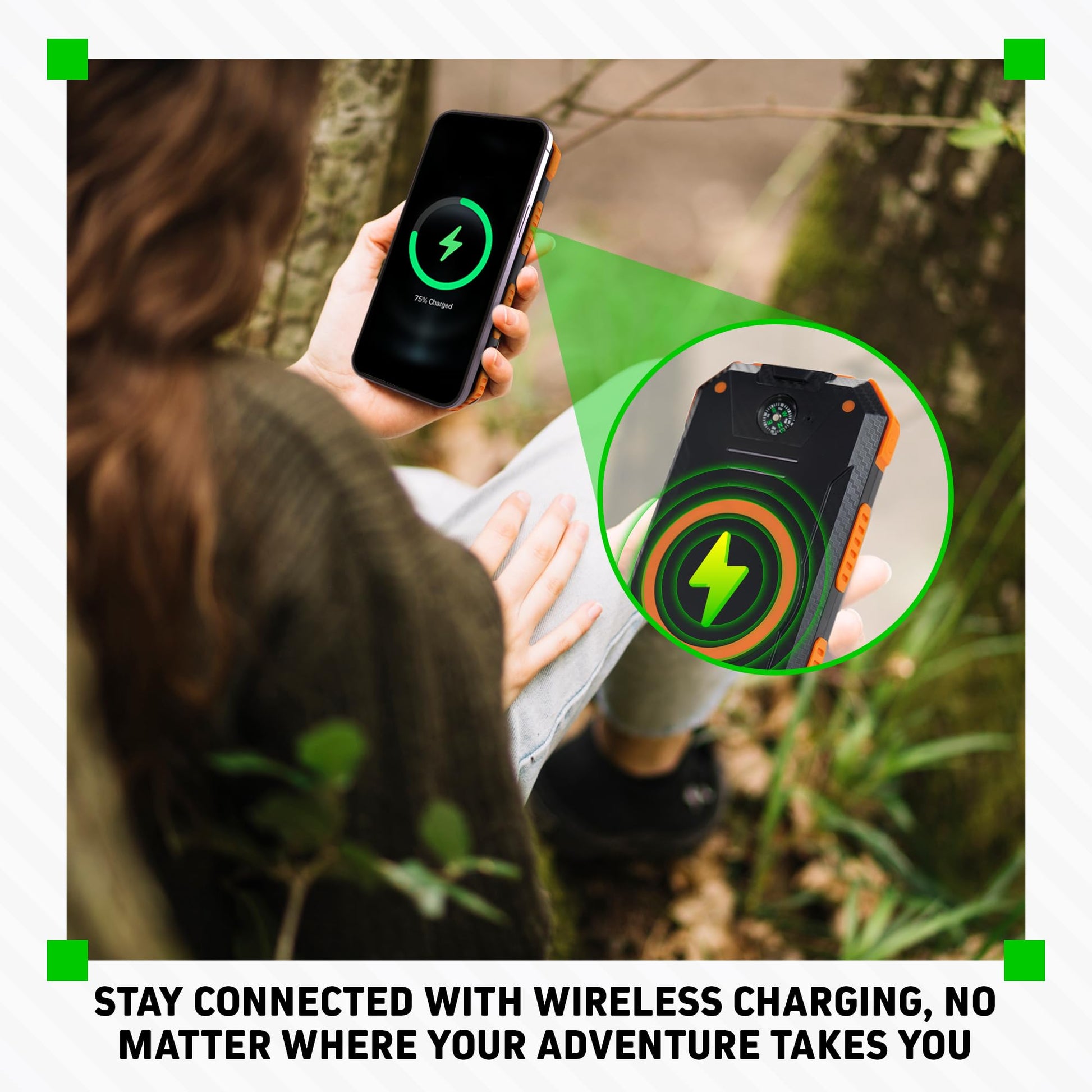 CHARGEWORX - Banco de energía Solar con 2 Puertos USB-A más Puertos de Carga USB-C y Micro-USB, Capacidad de 15.000 mAh, Incluye brújula y linternas LED duales, Ideal para Camping, Senderismo y más