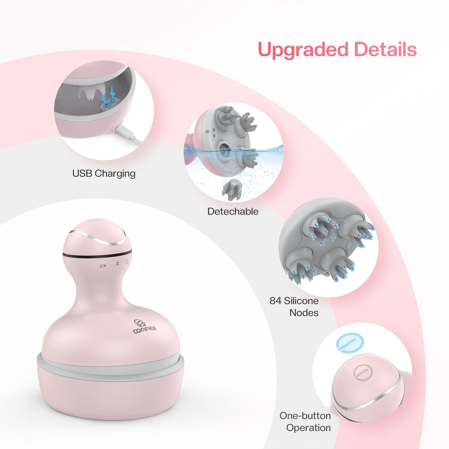 COMFIER Masajeador De Cuero Cabelludo Crecimiento Del Cabello, Masajeador De Cabeza Impermeable Scalp Stress Relax Con 84 Nodos De Masaje, Rascador De Cabeza Portátil, Masajeador Amasador De