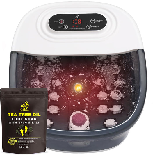 FutureCare Masajeador De Pies Con Burbujas De Calor Masaje Vibratorio Y Chorros 16 Oz De Sal De Epsom Con Lavanda Calmante Remojo De Pies Moodrelish Con Luz Roja 22 Rodillos De Masaje Temper