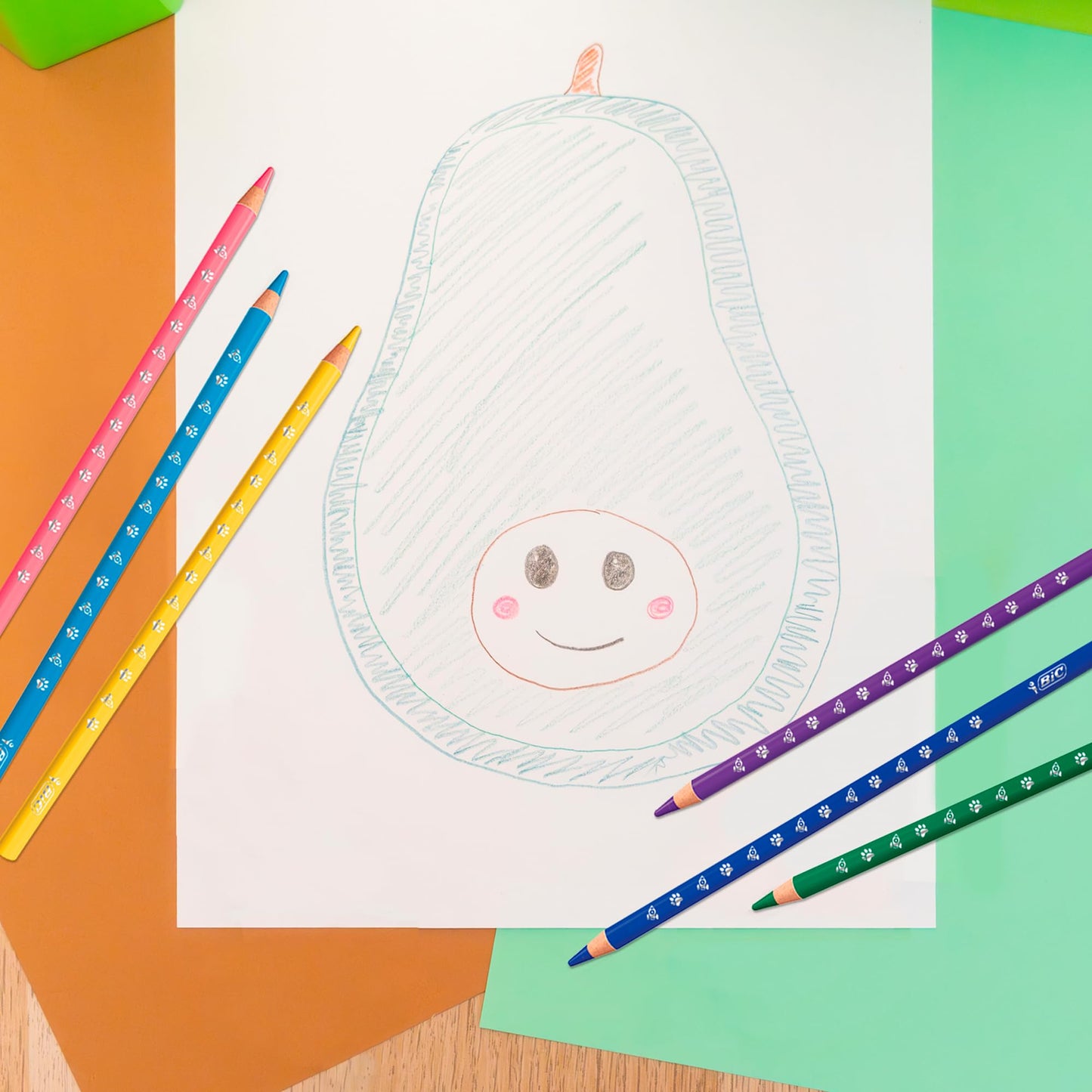 BIC Lápices de Colores Evolution Mina Gruesa 4mm Hechos de Madera Mayor Cremosidad Colores Intensos Cuerpo Redondo 24 Piezas