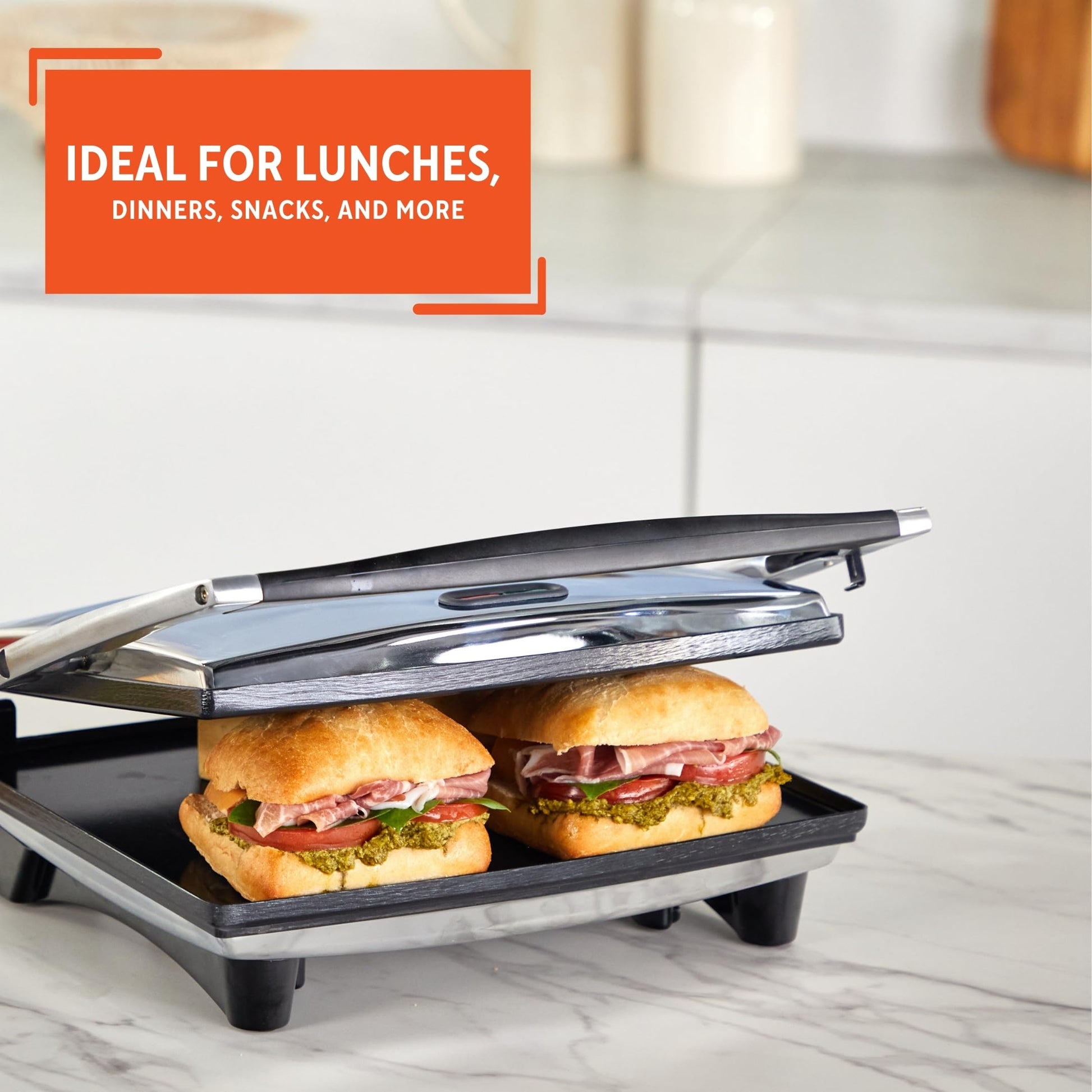 IMUSA - Sandwichera Panini de acero inoxidable de 12 x 10 pulgadas con placas antiadherentes de cerámica