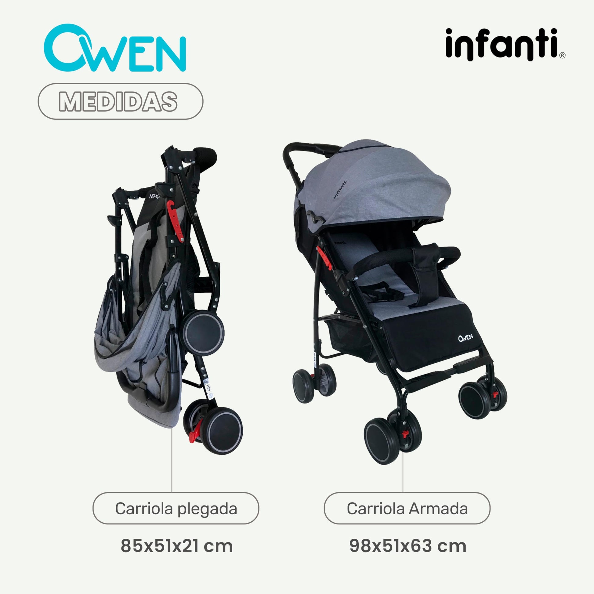 INFANTI | Carriola para Bebe OWEN | Carreola con Portabebé - Carriola de Viaje - Carrito para Bebe con Barra de Seguridad Desmontable | Cosas para Bebes 6 Meses hasta 15 kg