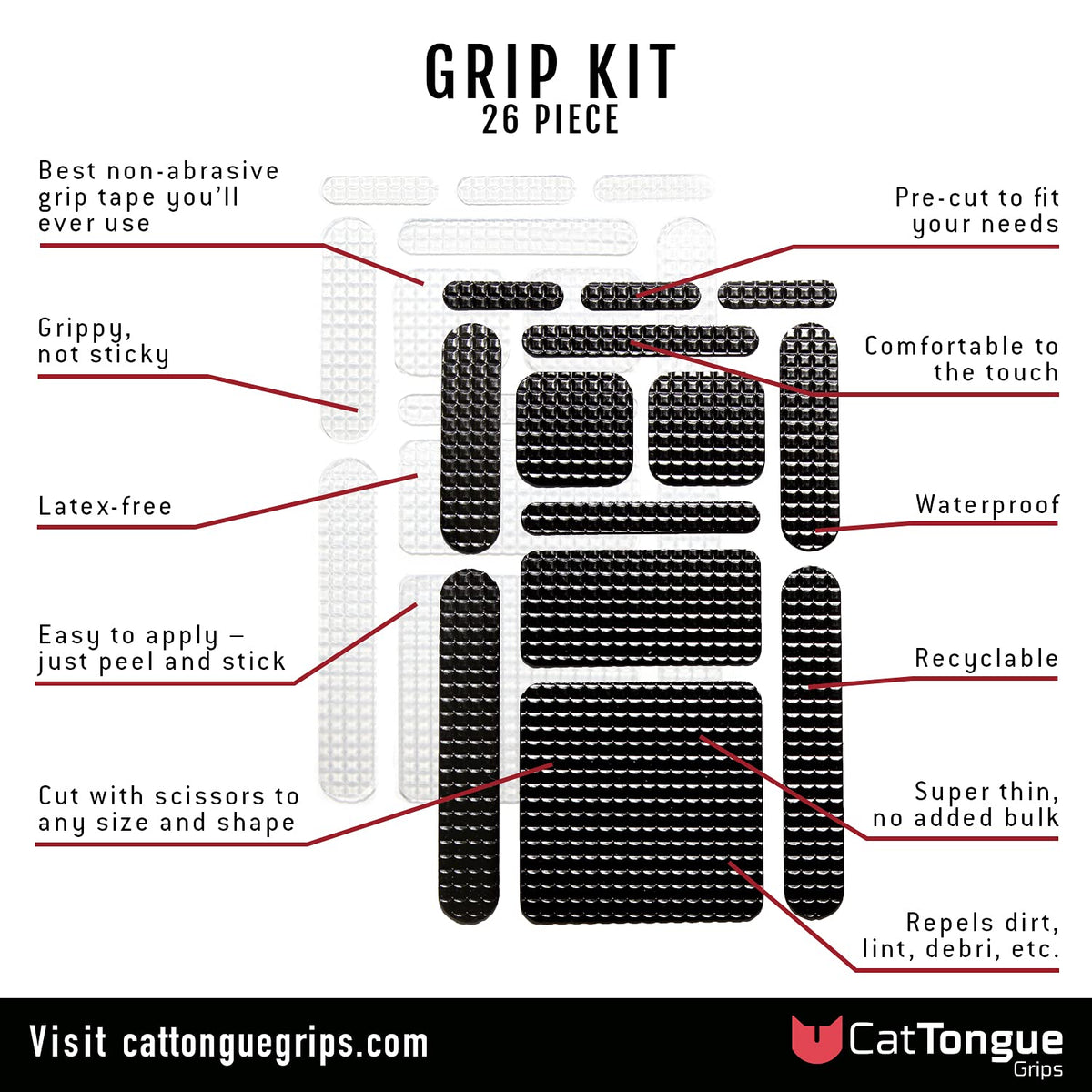 Tiras de Cinta de Agarre CATTONGUE Grips Negra Antideslizante Precortada Resistente