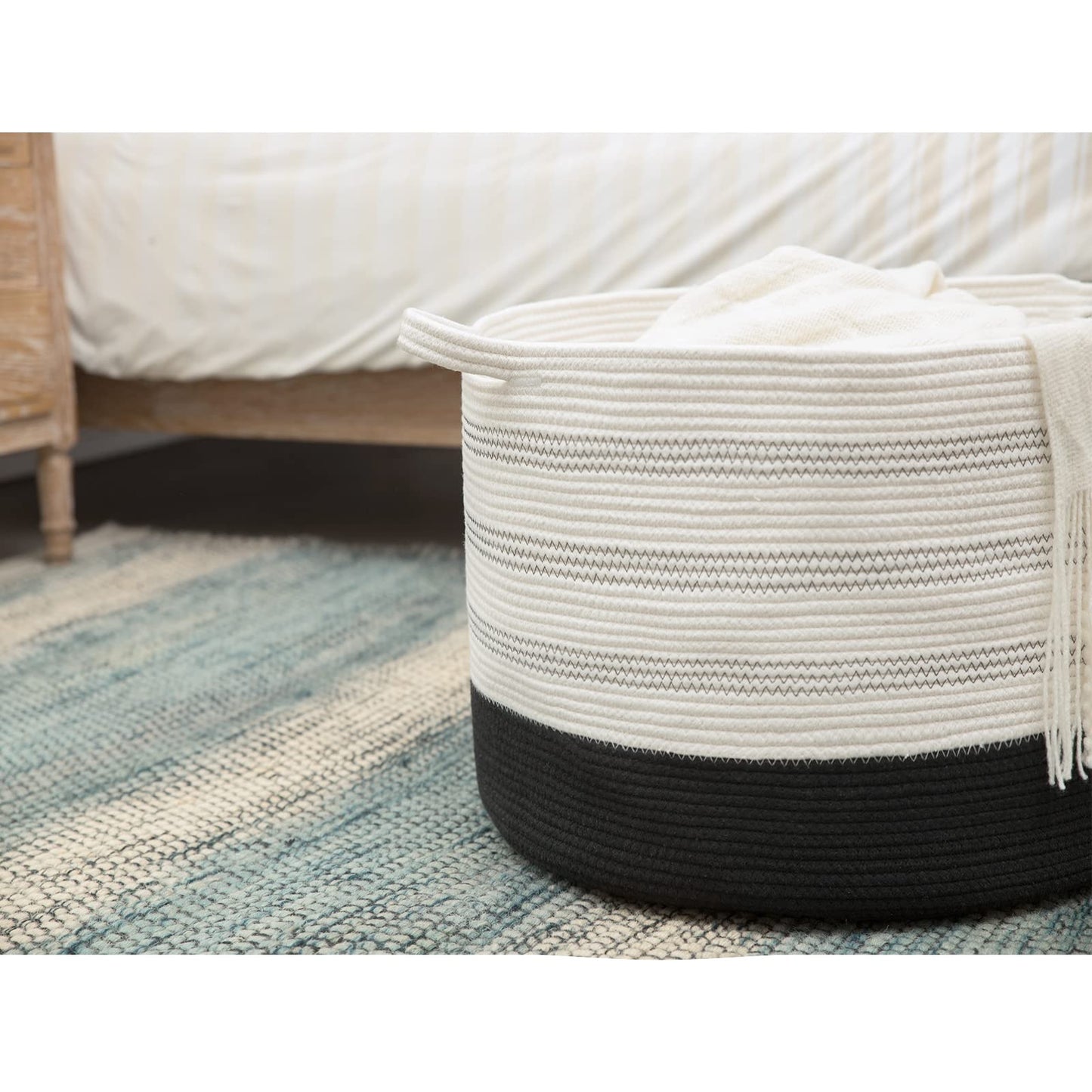 R RUNKA Cesta de almacenamiento extragrande – 22 x 55,5 x 35,5 cm XXXL extra grande – Cesta de ropa tejida con asas – Cesta decorativa extra grande para mantas, redonda, suave, para la sala de estar de los niños