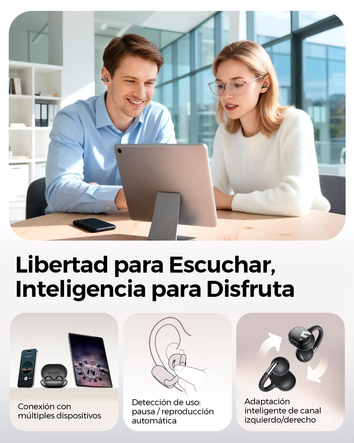 Audífonos Inalámbricos SoundPEATS Open Ear Bluetooth 6.0 Negro