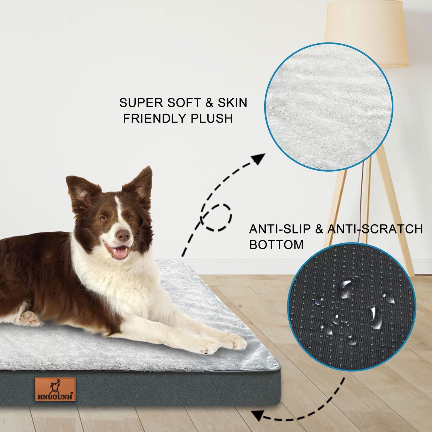 HNUOUNH Cama ortopédica para Perros, Cama Impermeable para Perros medianos, Grandes y extragrandes, Cama para Mascotas con Funda extraíble Lavable, Color Gris XL (42 x 30 x 4 Pulgadas)