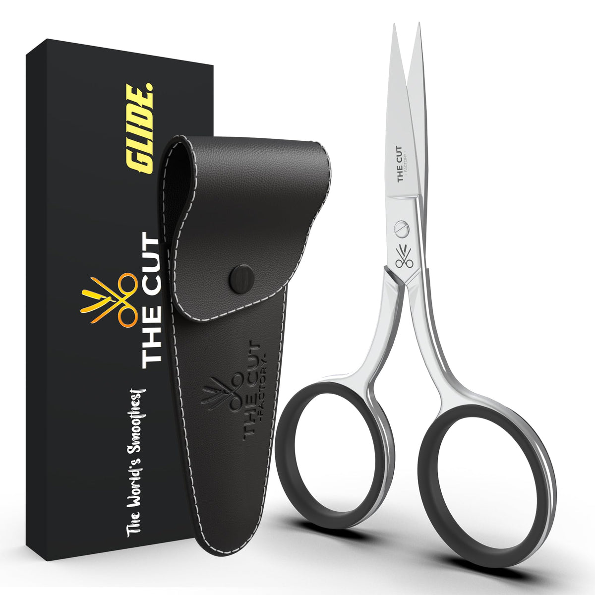 The Cut Factory- 4" Top of The Line Facial Hair Scissors For Men Women - Eyebrow Scissors Grooming Scissors Mustache, Nose, Beard, Eyebrows, Eyelashes Hair Scissors (Bright Polished)