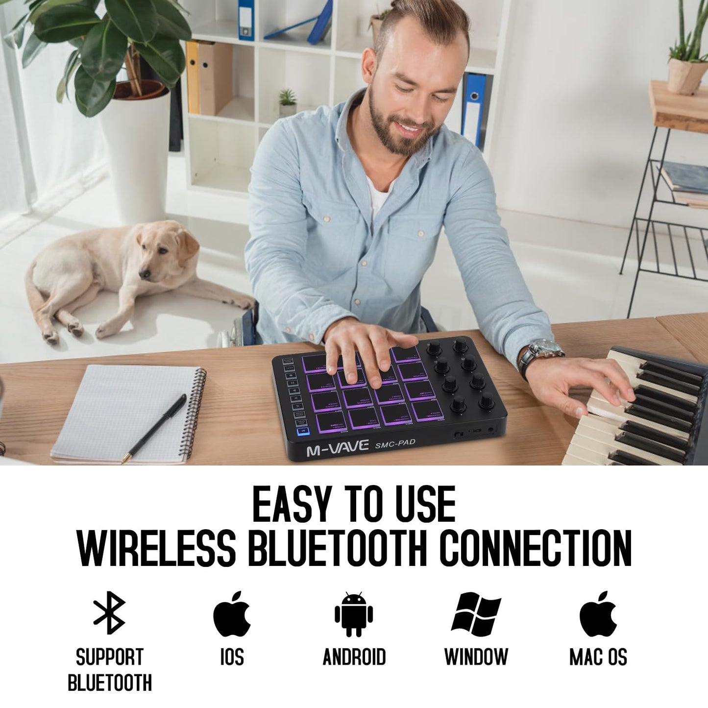 M-Wave-almohadillas para orejas de control MIDI inalámbricas,Bluetooth portátil USB MIDI con 16 almohadillas para orejas de batería MPC,8 perillas asignables,repetición de notas,botones de nivel,K5