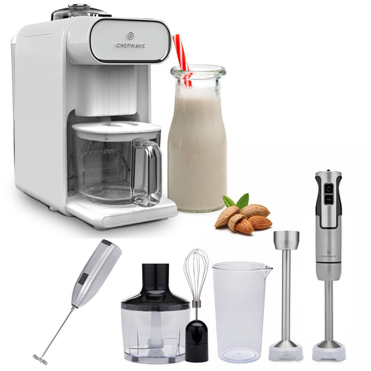 ChefWave - Máquina de leche no láctea hecha a la leche con mezclador de mano y espumador de leche (3 piezas)