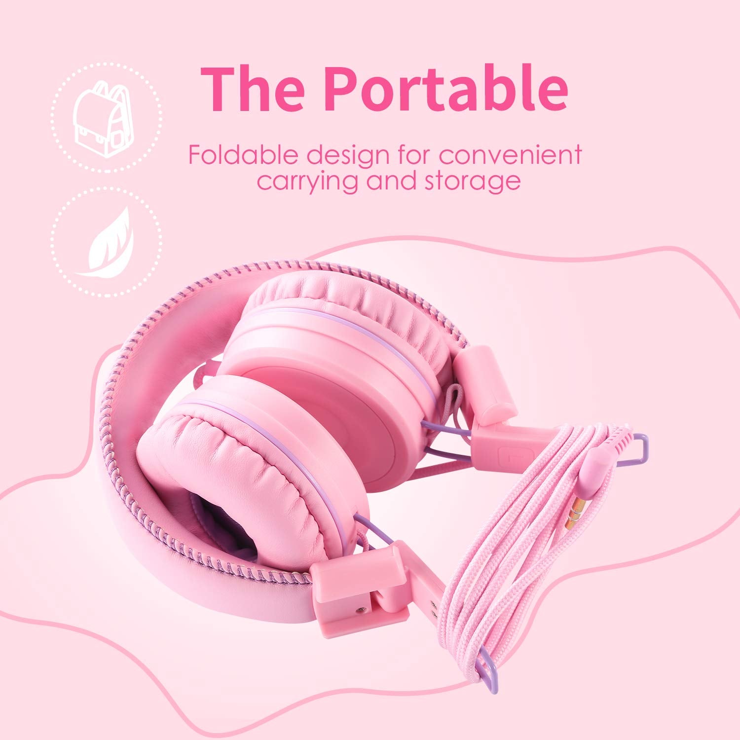 Auriculares POWMEE M1 Rosa Plegables y Ajustables para Niños