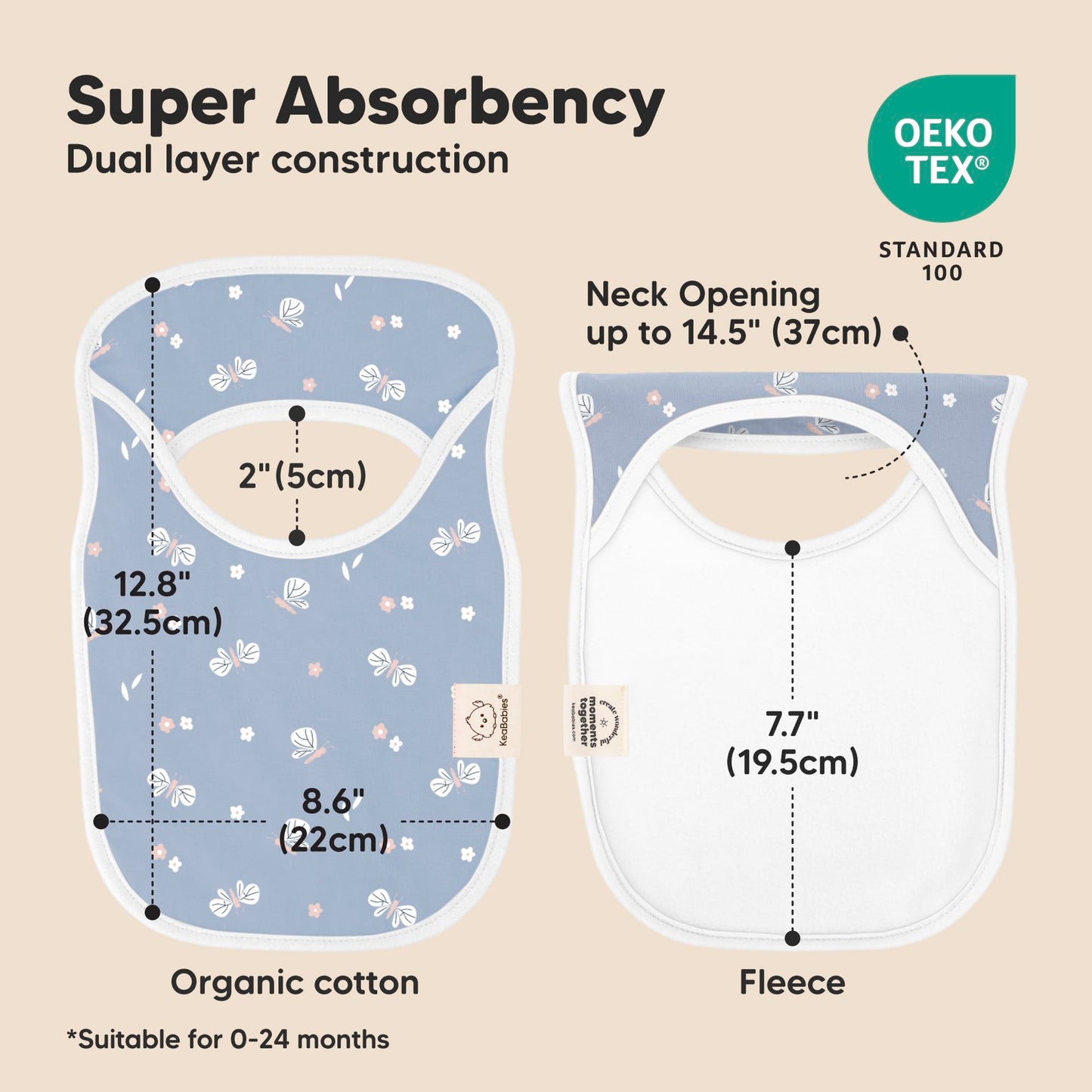 KeaBabies - Paquete de 8 baberos para bebés para niños y niñas, baberos sin botones para la dentición, bebé niña y niño pequeño, recién nacido, suave y absorbente, colores bonitos, cobertura grande