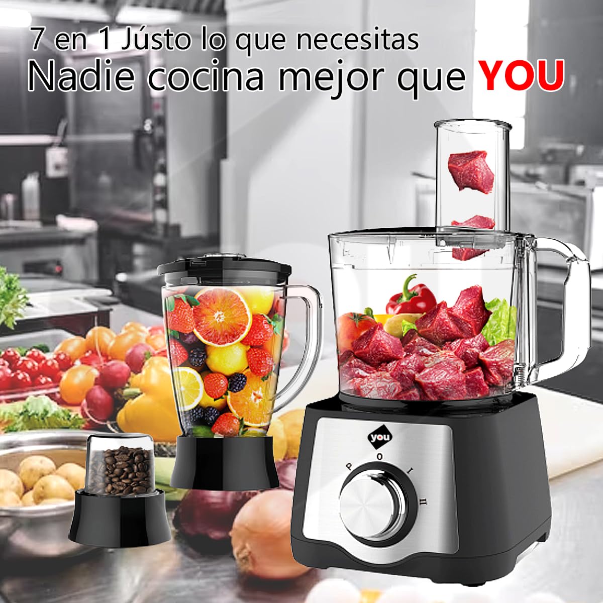 Sistema de Cocina 7 en 1 Profesional Negro 600W 3 Velocidades