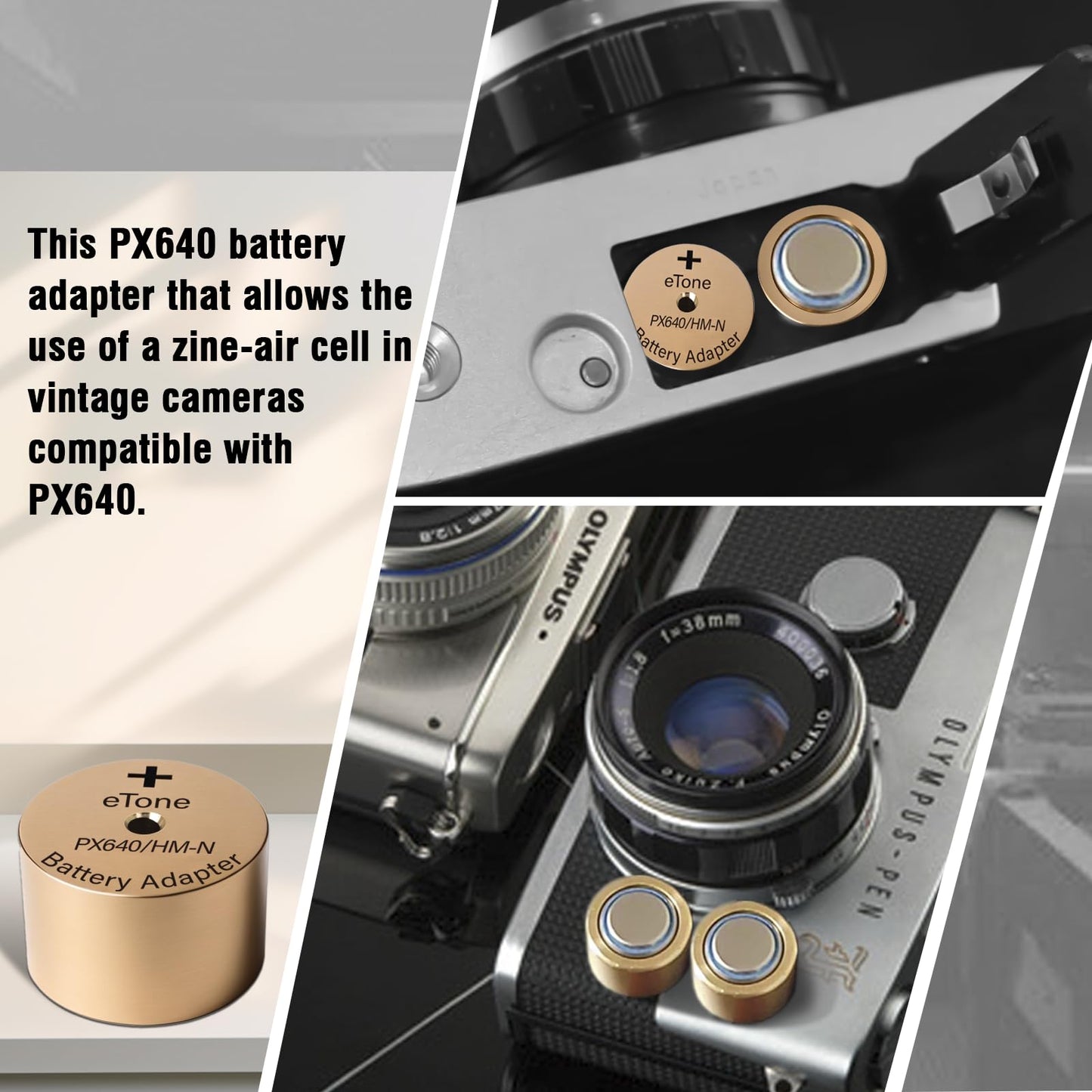 eTone PX640 - Adaptador de batería para cámaras de película clásico, fabricado en cobre, adaptador perfecto para baterías Yashica Electro GX y A675/LR44/SR44