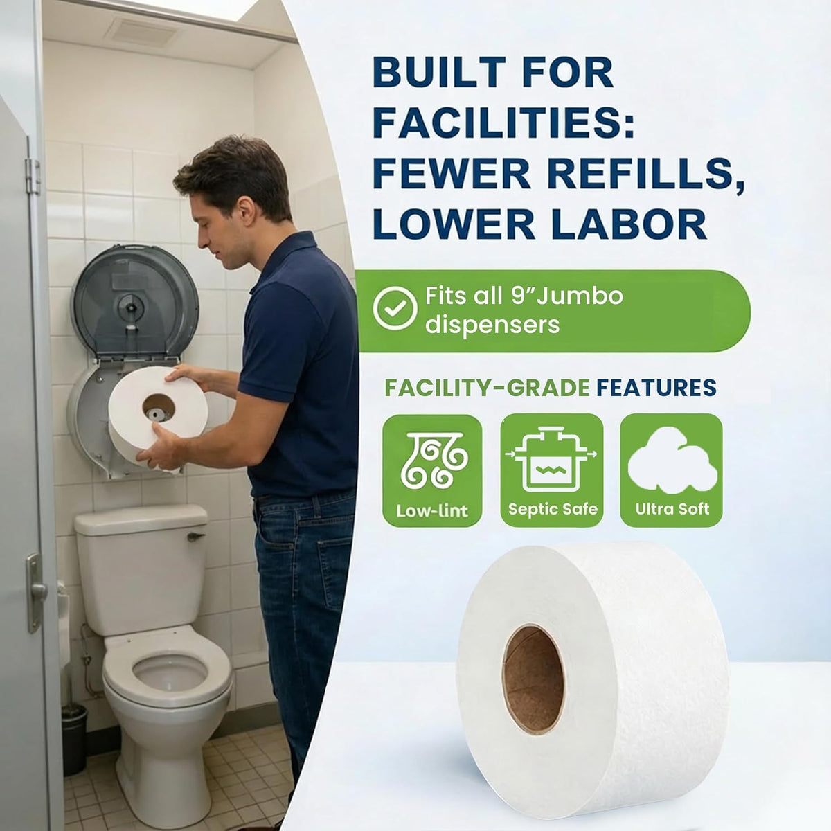 Papel Higiénico Jumbo SoNeat Blanco 2 Capas Certificado FSC y ISO para Baño Comercial