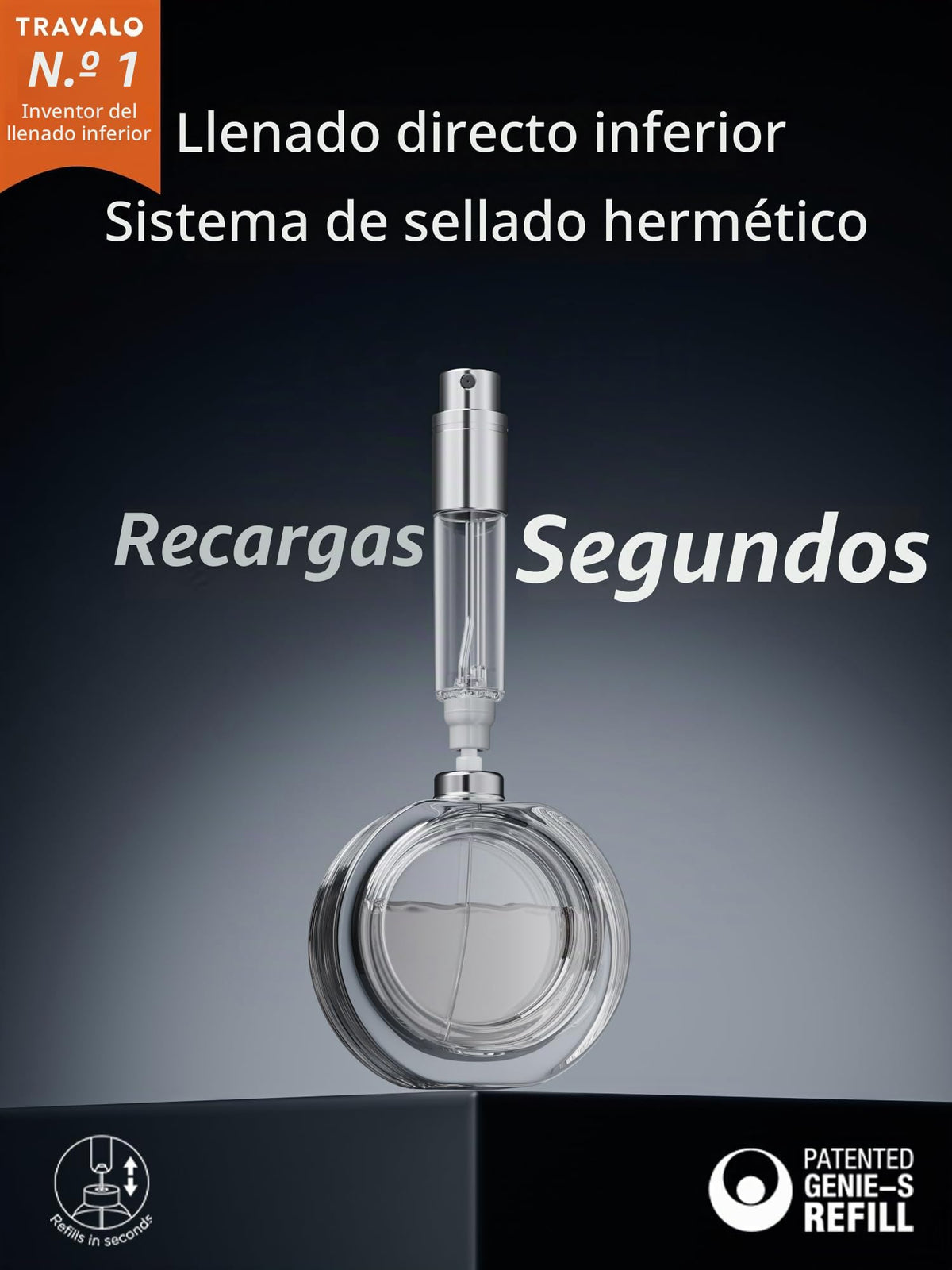 Atomizador de perfume recargable, botella de perfume con relleno inferior, mini dispensador de colonia, tamaño de viaje, pulverizador portátil para mujeres y hombres, regalo (ESSENTI, negro)