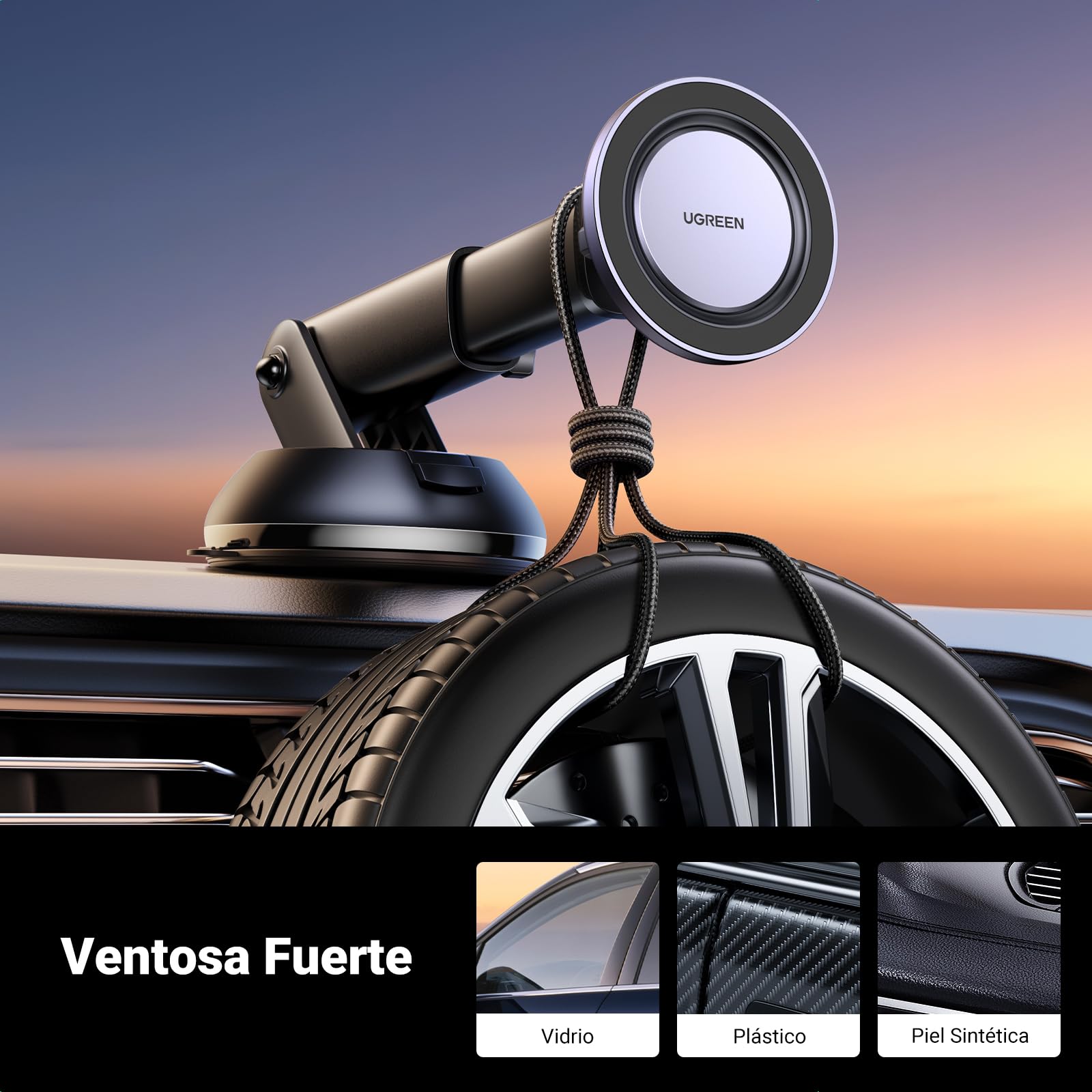 Soporte Celular Automóvil UGREEN Negro Multifuncional MagSafe 3 en 1 para iPhone y Todos los Celulares