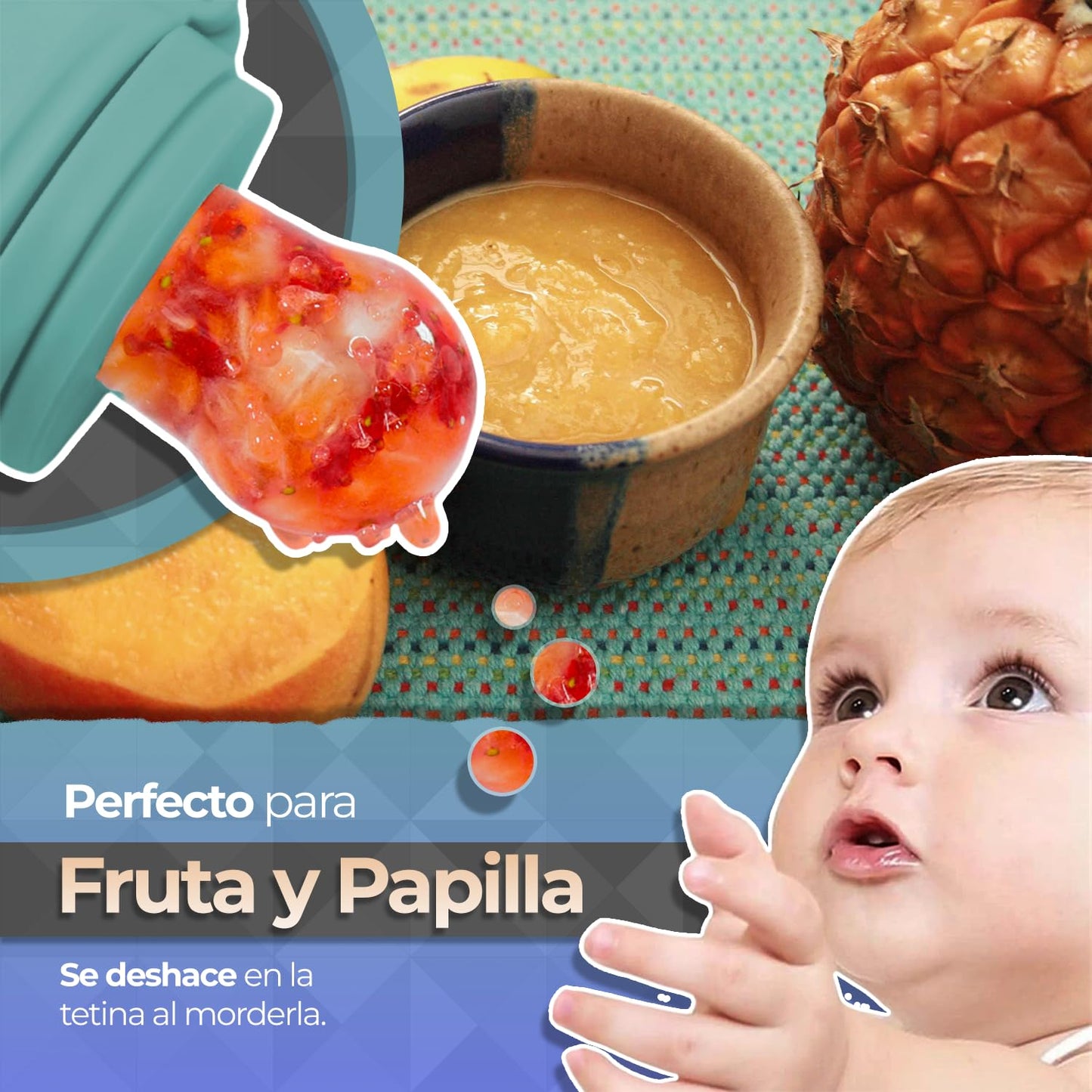 Chupones alimentadores para frutas y papillas con tapa libre de bpa, dibujos animados, 4m+ 2 piezas (pig azul y pig blanco azul)