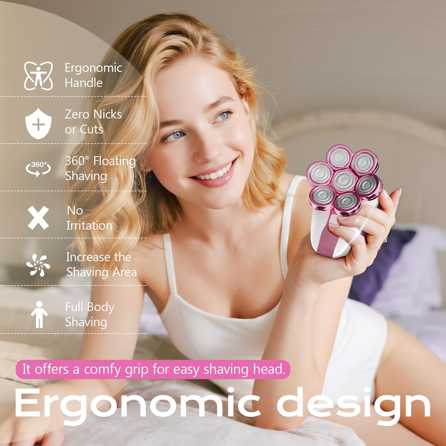 TogBeut Afeitadora eléctrica 7D para hombres calvos, con pantalla LED, para uso en seco y húmedo, kit profesional 5 en 1 para cabello, rostro y barba (rosa)