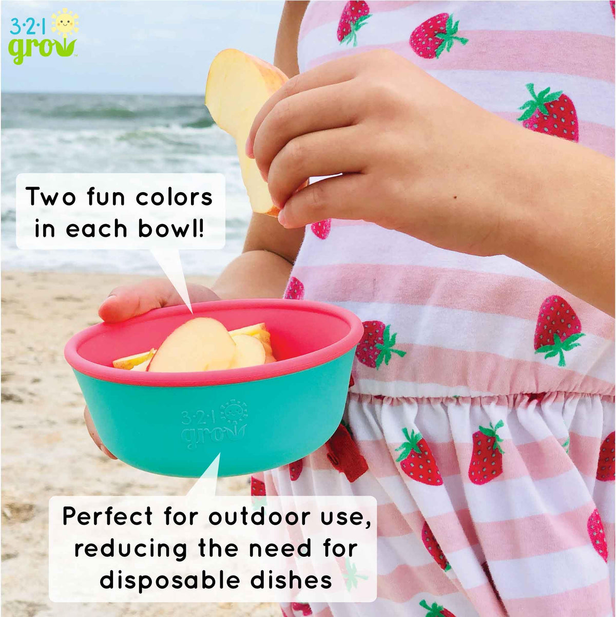 321 Grow Easy Scoop & Hold Bowl Set • tazón de silicona para bebés, niños pequeños • Juego de 2 cuencos | 6 meses | Apto para lavaplatos y microondas (uva)