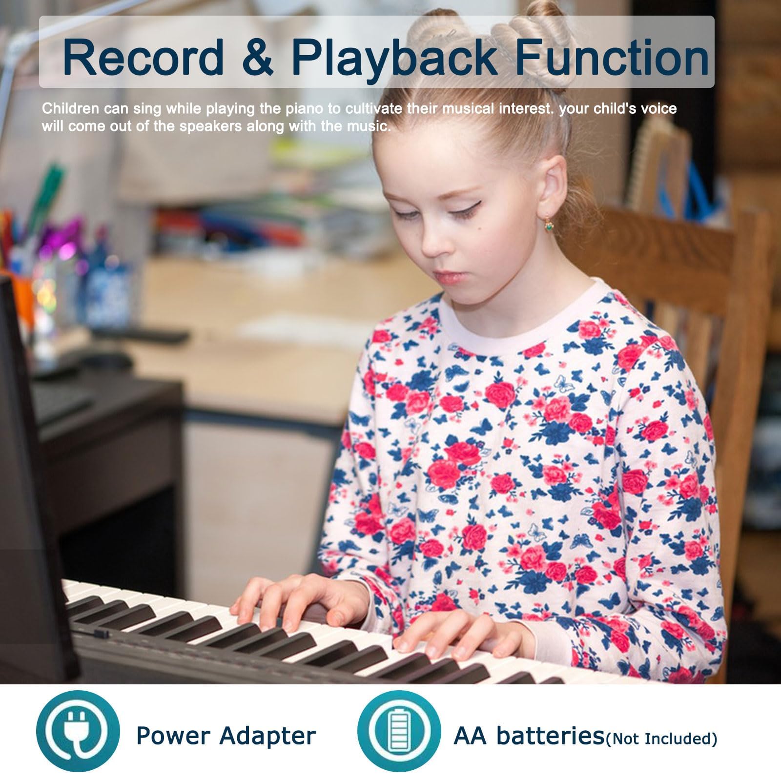 GILLAS Piano Eléctrico con 61 Teclas Estándar, Teclado Electrónico Portátil, Teclado Musical para Principiantes, Teclados Musicales Portátil para Principiantes Niños Estudio, Negro