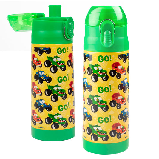 Bentology - Botella de agua reutilizable de acero inoxidable de 13 onzas para niños, con aislamiento de doble pared, tapa a prueba de derrames con líquidos integrados para mantener calientes o fríos