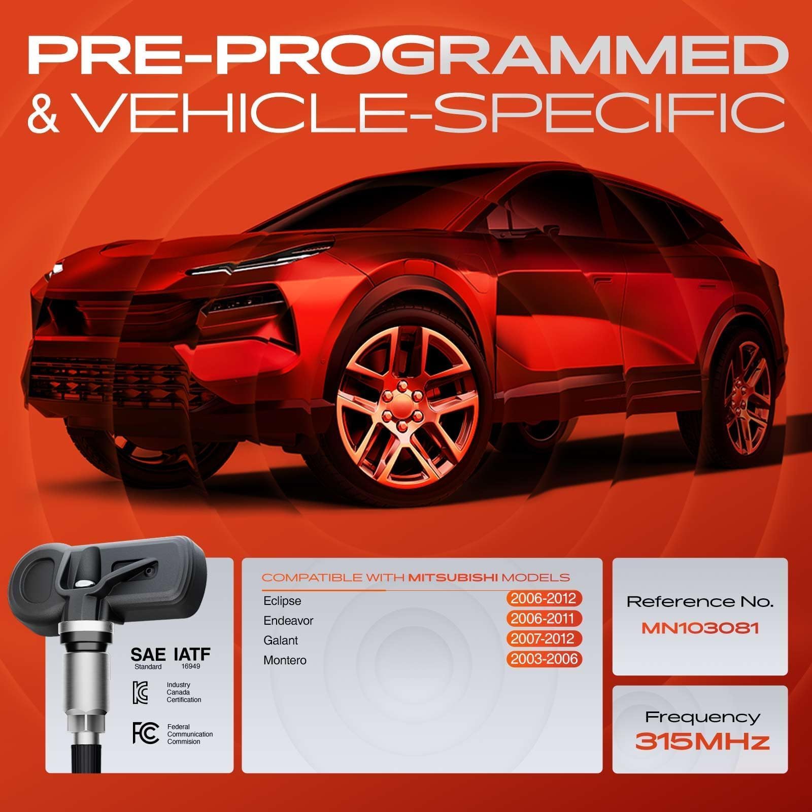 Sensor TPMS A-Premium 315MHz para Monitoreo de Presión de Neumáticos Compatible con Mitsubishi