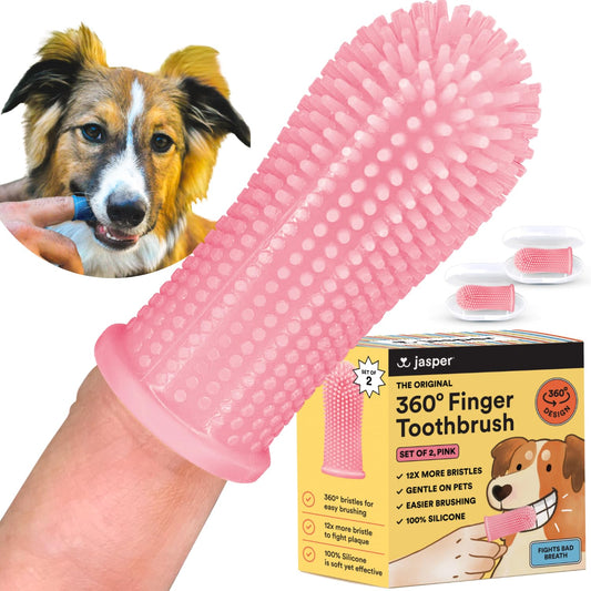 Barkley's 360º Cepillo de dientes para perros – Diseño ergonómico – Cerdas completas para una fácil limpieza – Juego de 2 unidades, color rosa