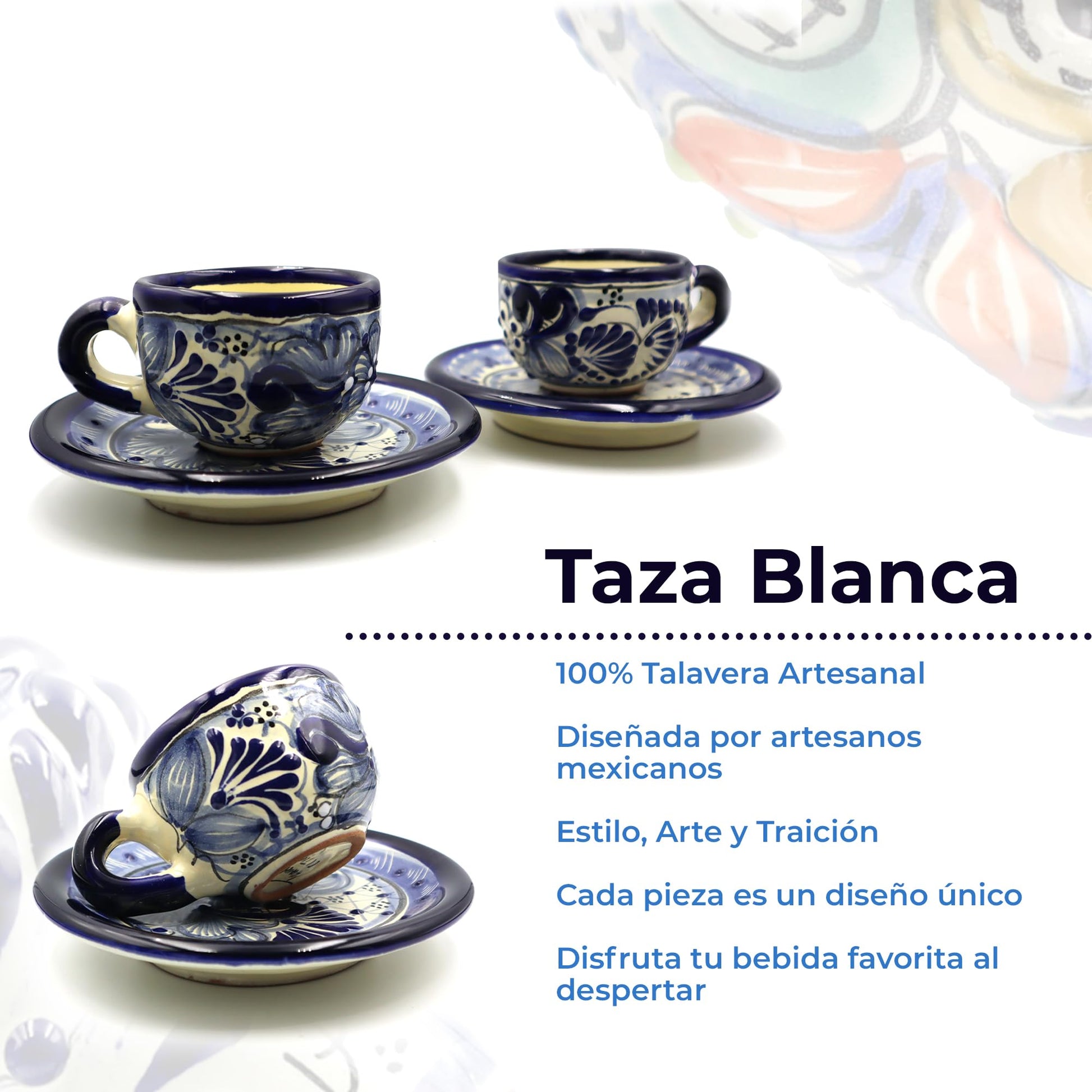 Juego de Tazas de Café Expresso Nubexpo Talavera Poblana Artesanía Mexicana 2 Piezas