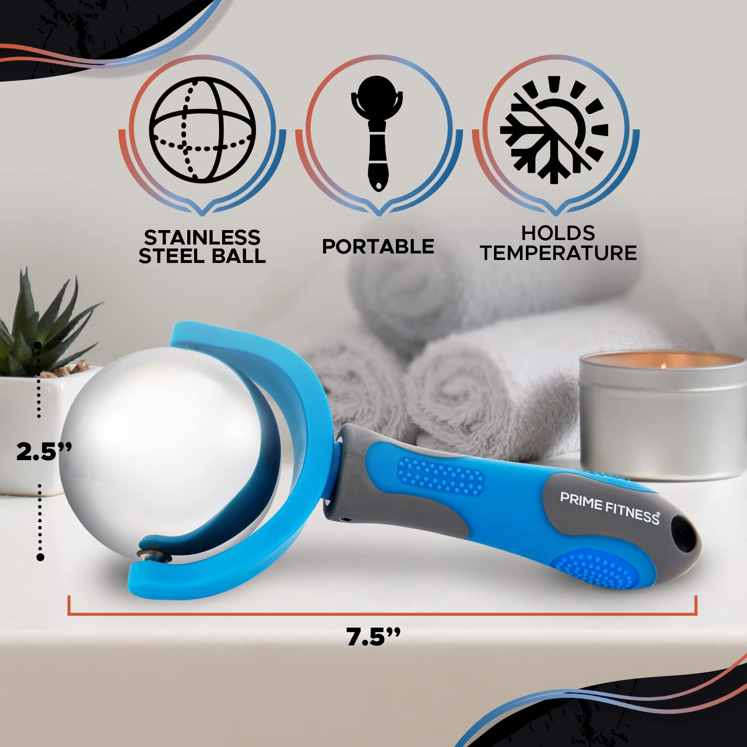 PRIME Fitness Bola de rodillo de masaje frío | Terapia fría | Barra criogénica | Alivia el dolor muscular (azul)