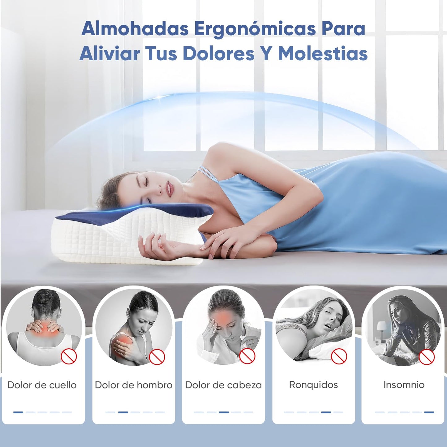 Hisemy Almohada Cervical,Almohada Ortopedica con Núcleo De Almohada De Espuma Viscoelástica, para Aliviar el Dolor De Cuello, Hombros, Almohada Antiarrugas para Dormir de Lado, de Frente y Espalda